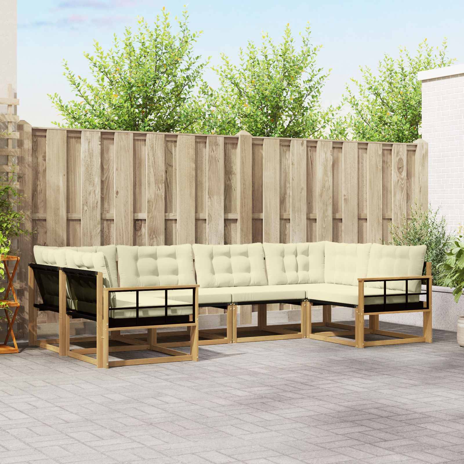 vidaXL Outdoor-Sofagarnitur mit Kissen 6 pcs Weiß und Creme