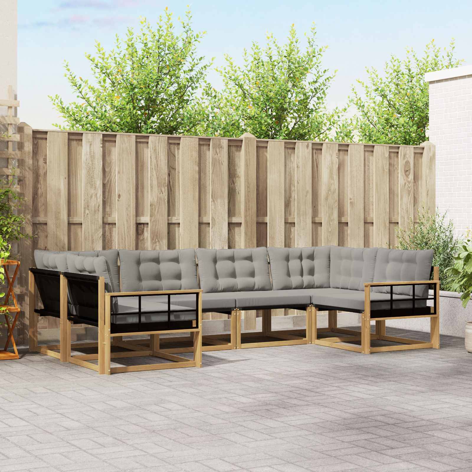 vidaXL Outdoor-Sofagarnitur mit Kissen 6 pcs Weiß und Hellgrau