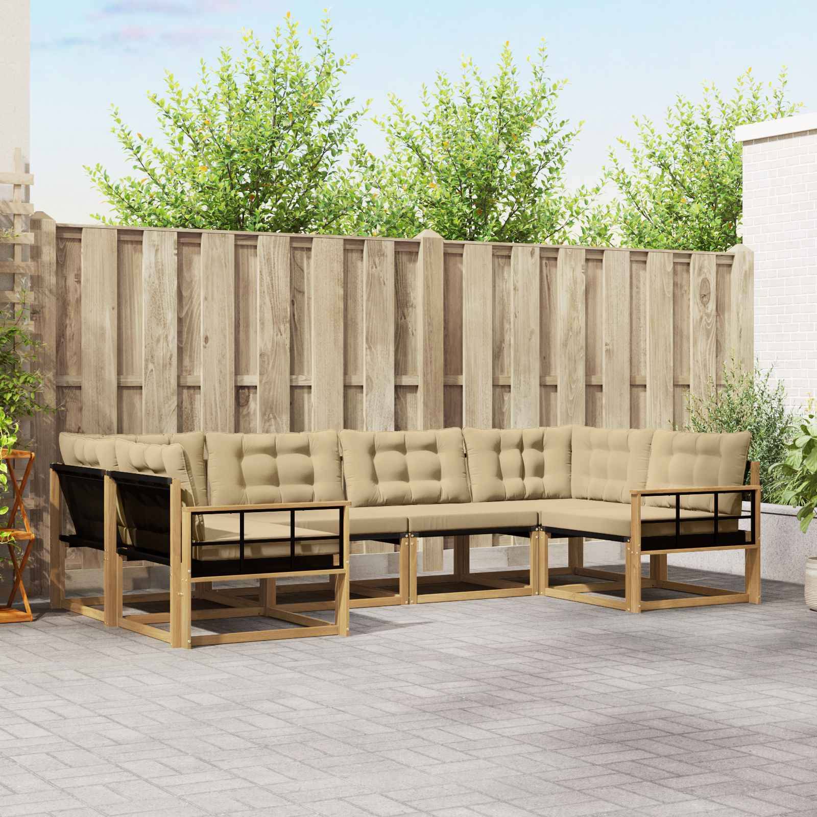 vidaXL Outdoor-Sofagarnitur mit Kissen 6 pcs Weiß und Beige