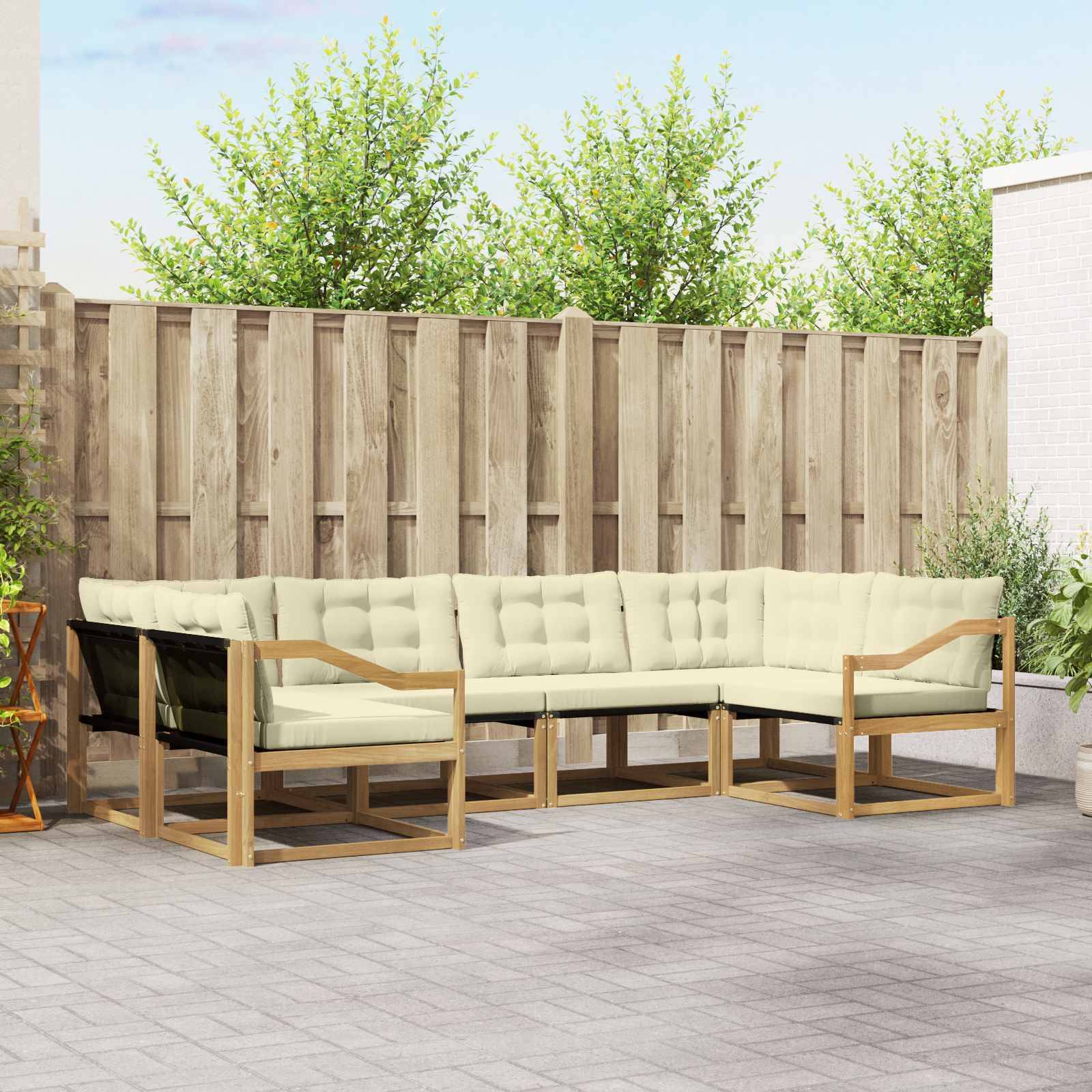 vidaXL Outdoor-Sofagarnitur mit Kissen 6 pcs Weiß und Creme