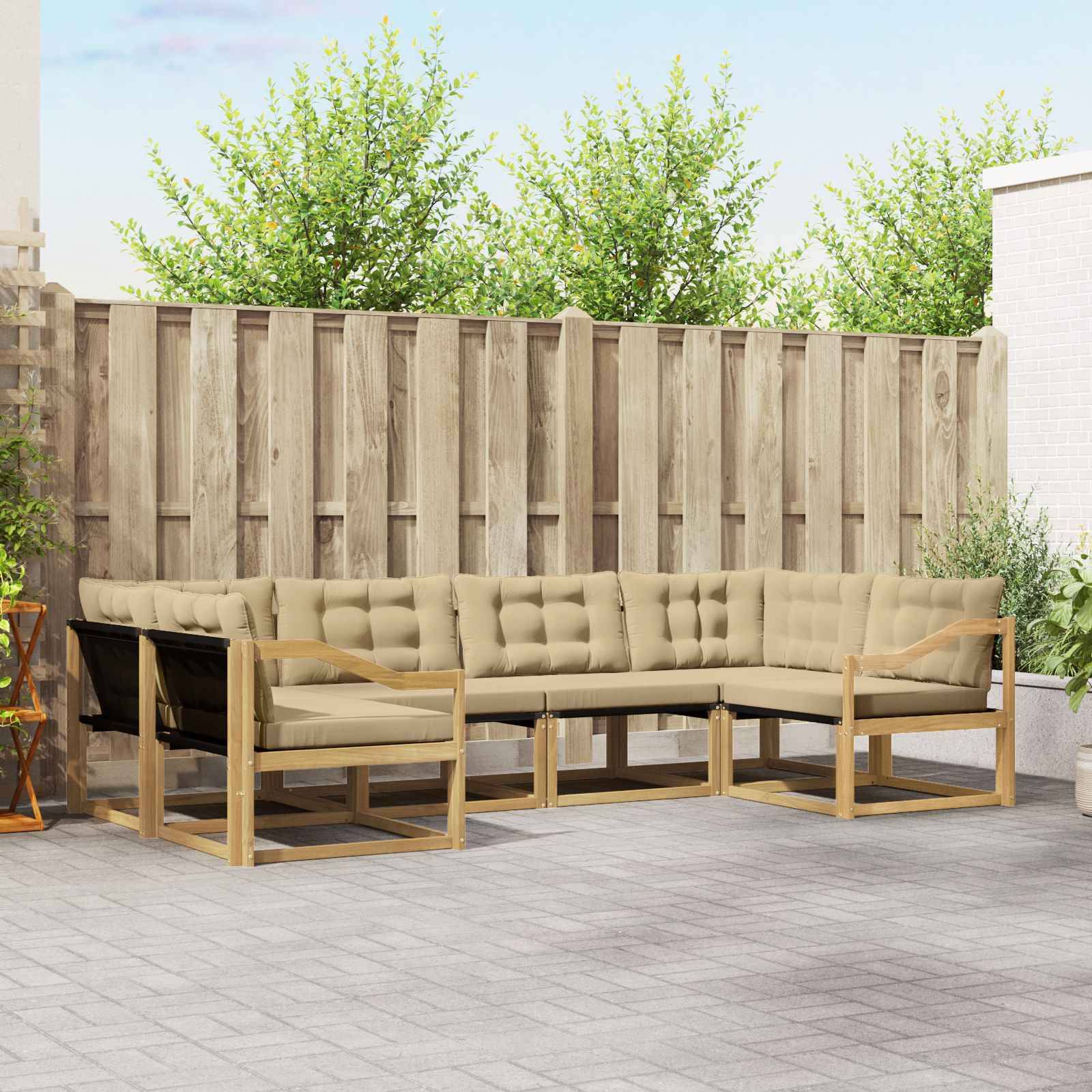 vidaXL Outdoor-Sofagarnitur mit Kissen 6 pcs Weiß und Beige