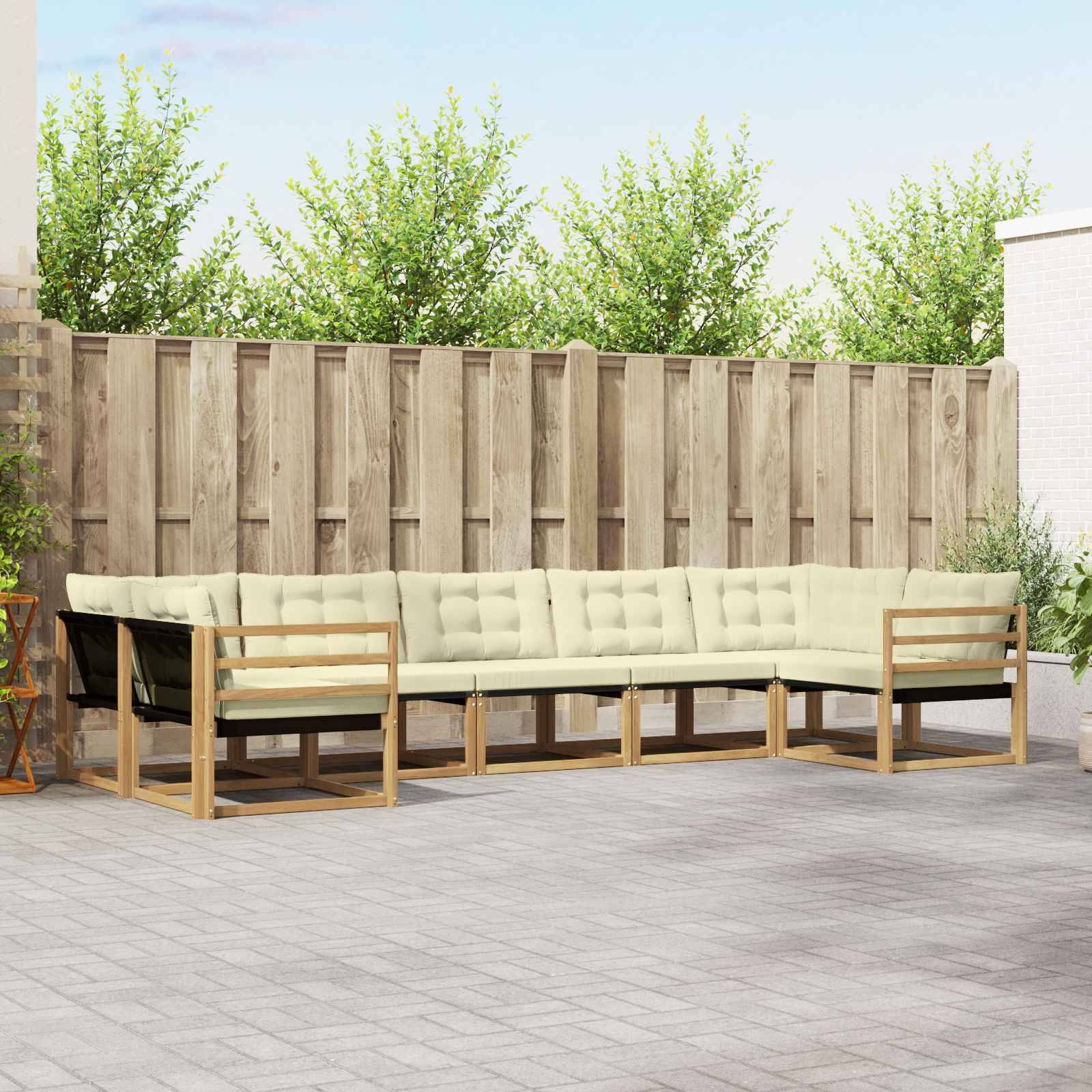vidaXL Outdoor-Sofagarnitur mit Kissen 7 pcs Weiß und Creme