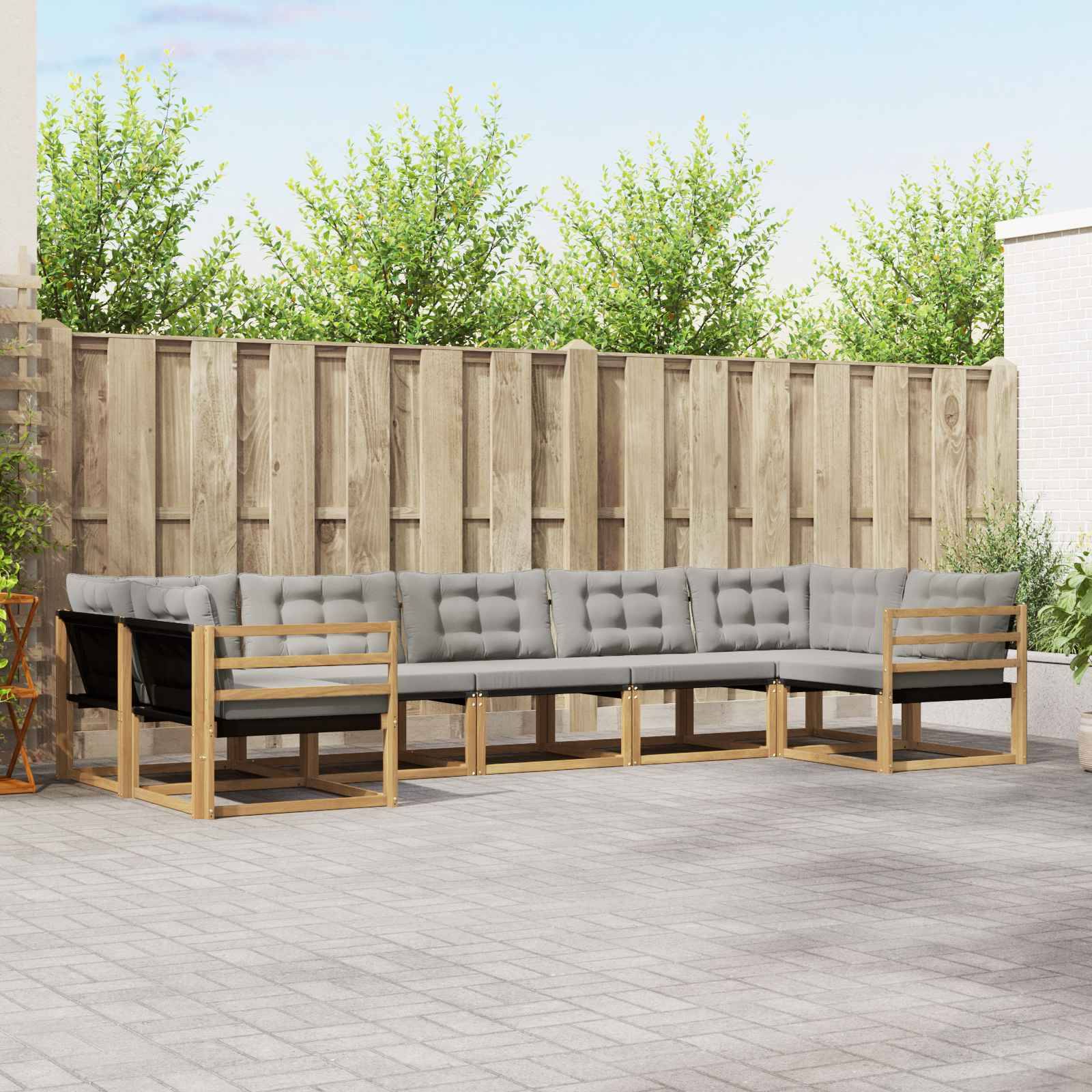 vidaXL Outdoor-Sofagarnitur mit Kissen 7 pcs Weiß und Hellgrau