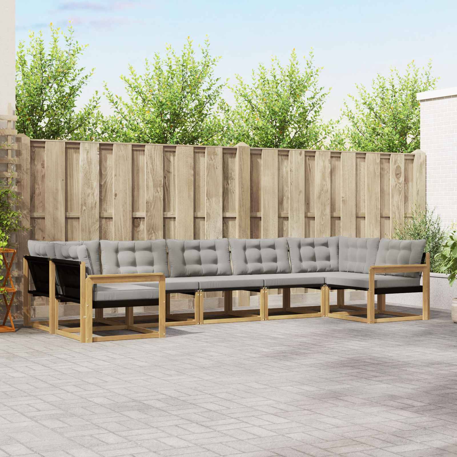 vidaXL Outdoor-Sofagarnitur mit Kissen 7 pcs Weiß und Hellgrau