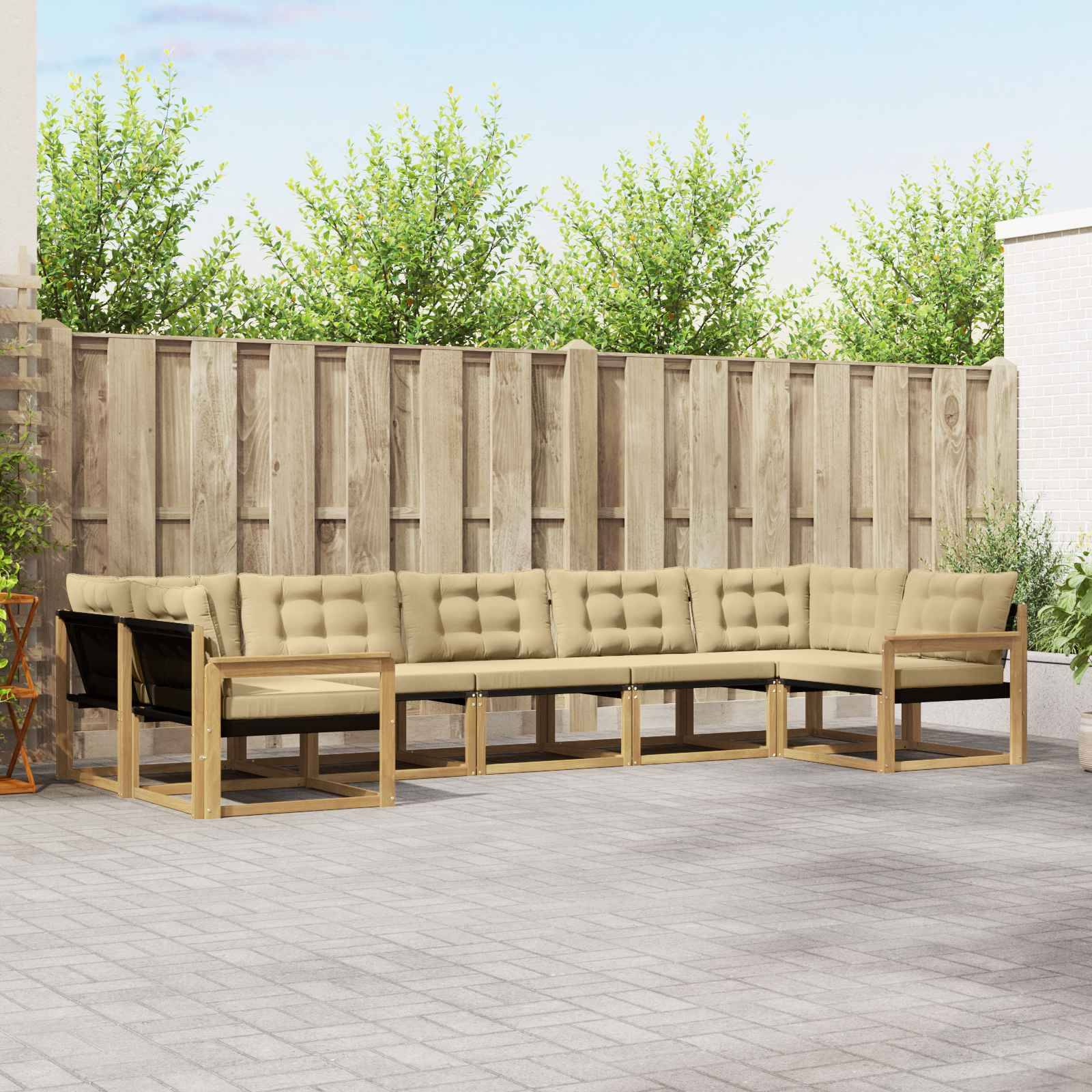 vidaXL Outdoor-Sofagarnitur mit Kissen 7 pcs Weiß und Beige