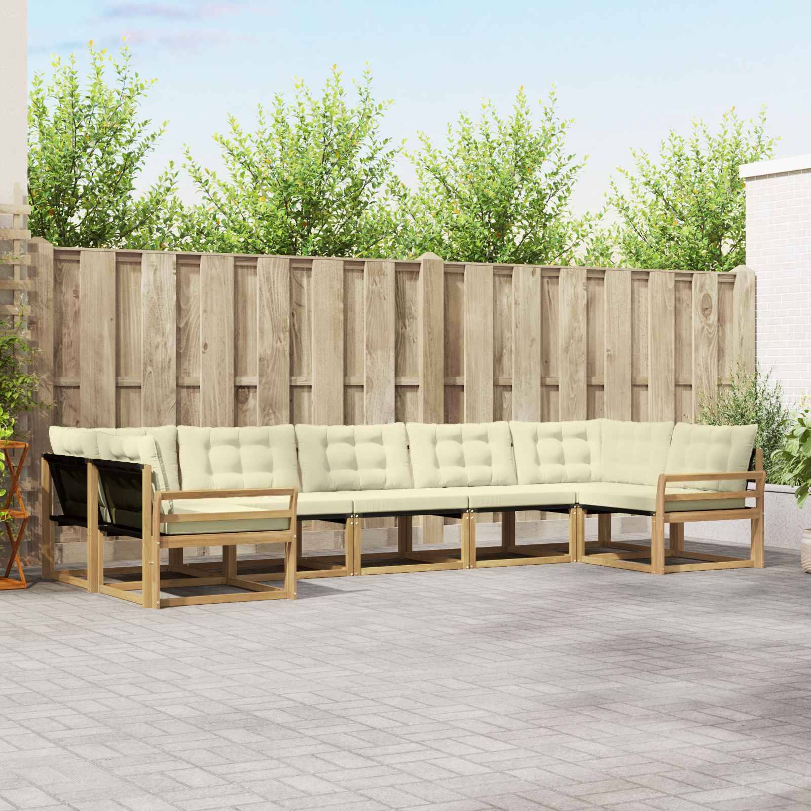 vidaXL Outdoor-Sofagarnitur mit Kissen 7 pcs Weiß und Creme
