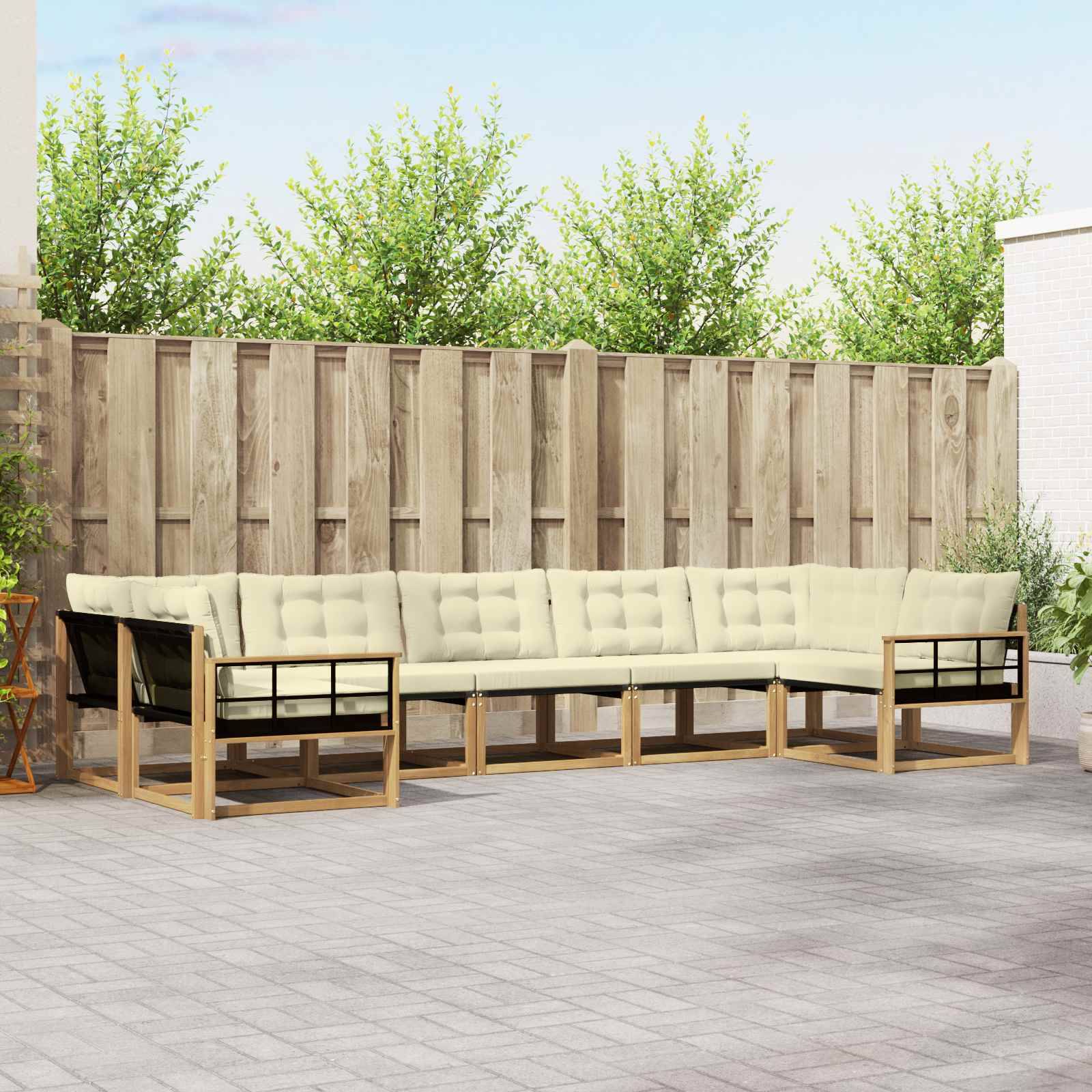 vidaXL Outdoor-Sofagarnitur mit Kissen 7 pcs Weiß und Creme