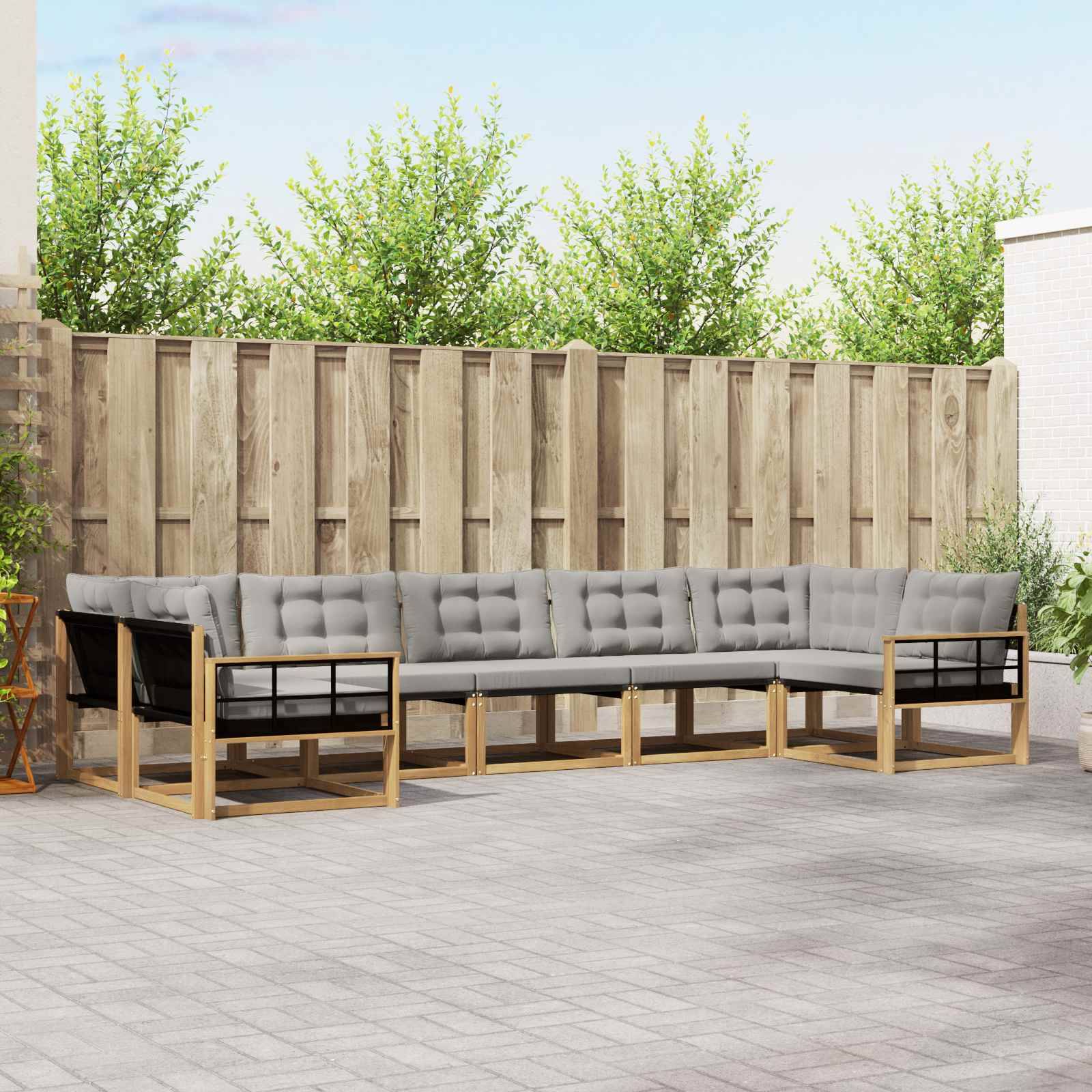 vidaXL Outdoor-Sofagarnitur mit Kissen 7 pcs Weiß und Hellgrau