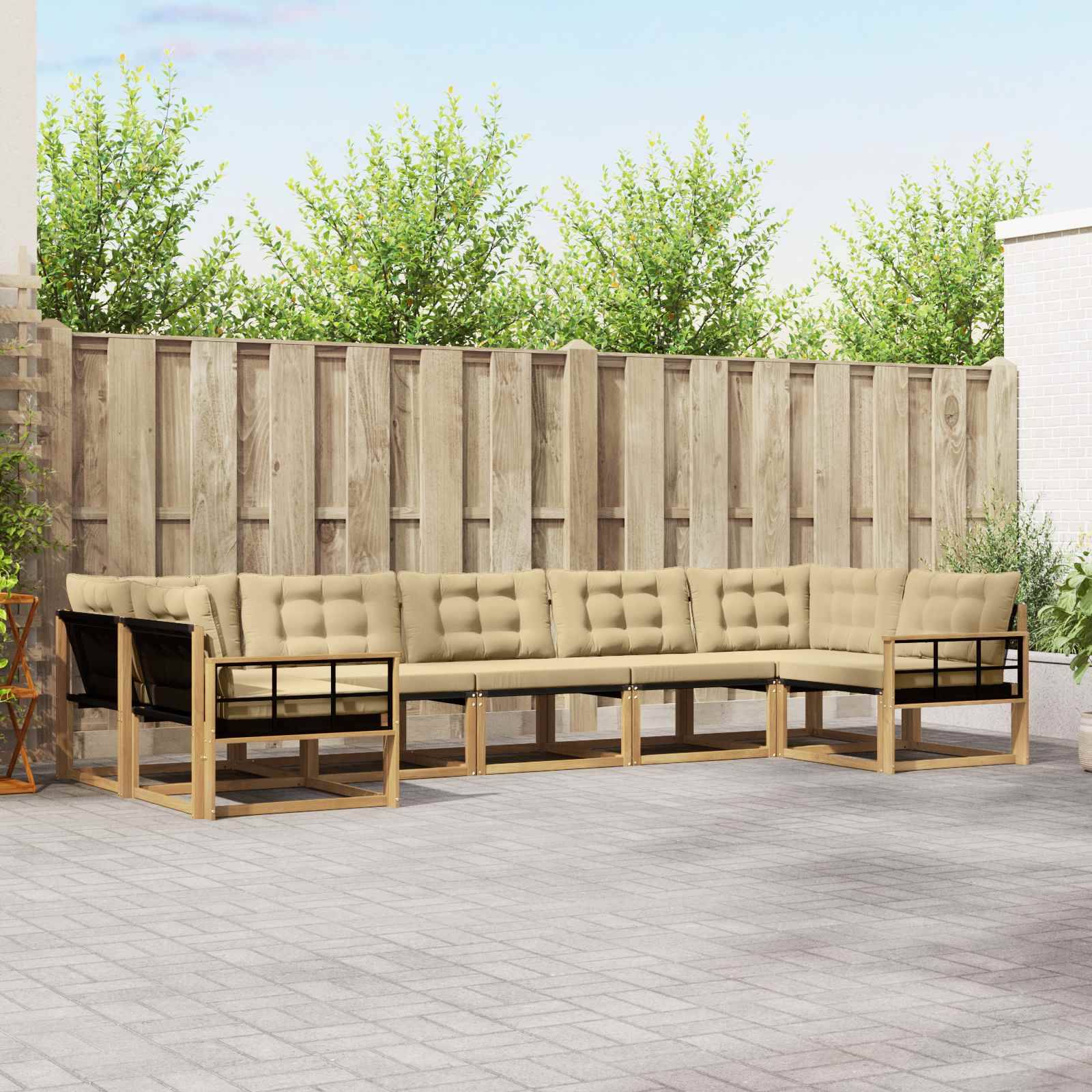 vidaXL Outdoor-Sofagarnitur mit Kissen 7 pcs Weiß und Beige