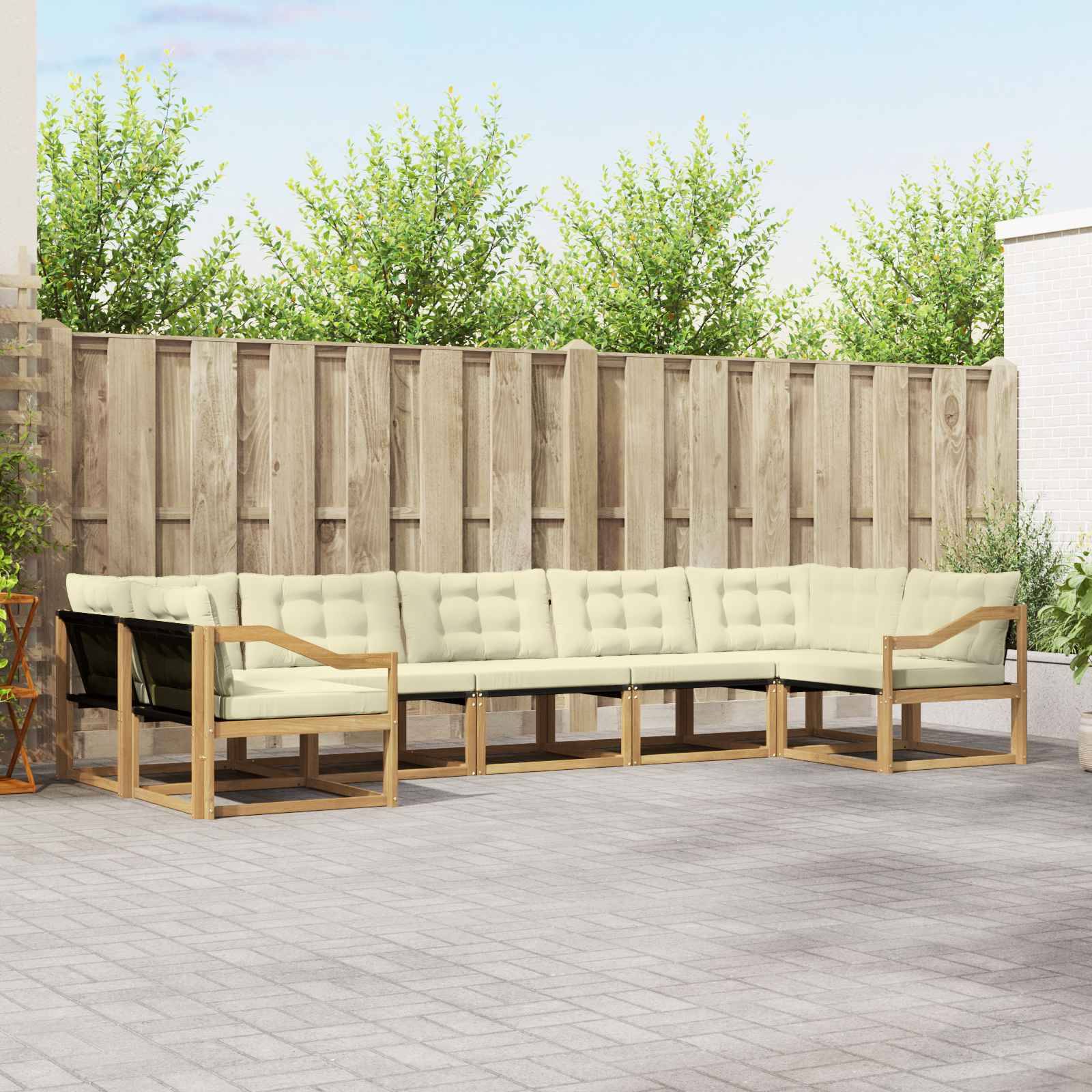vidaXL Outdoor-Sofagarnitur mit Kissen 7 pcs Weiß und Creme
