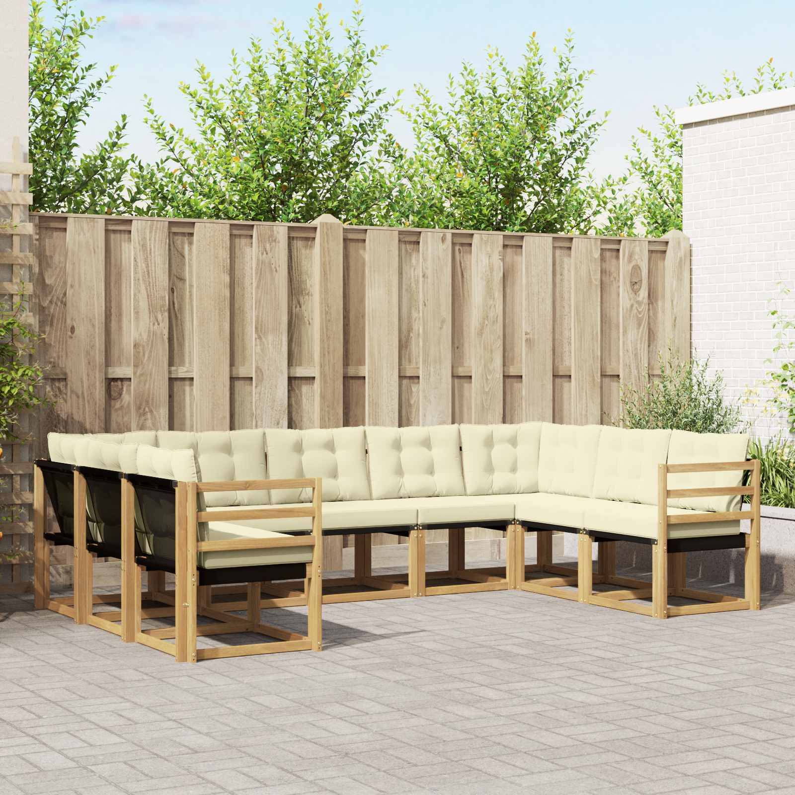 vidaXL Outdoor-Sofagarnitur mit Kissen 9 pcs Weiß und Creme