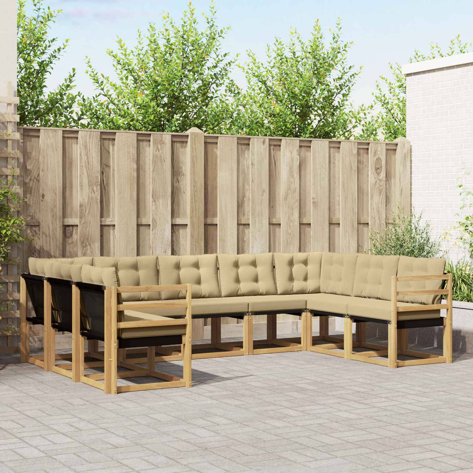 vidaXL Outdoor-Sofagarnitur mit Kissen 9 pcs Weiß und Beige