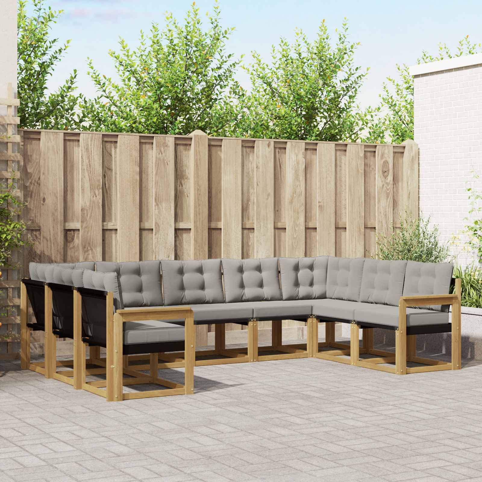 vidaXL Outdoor-Sofagarnitur mit Kissen 9 pcs Weiß und Hellgrau