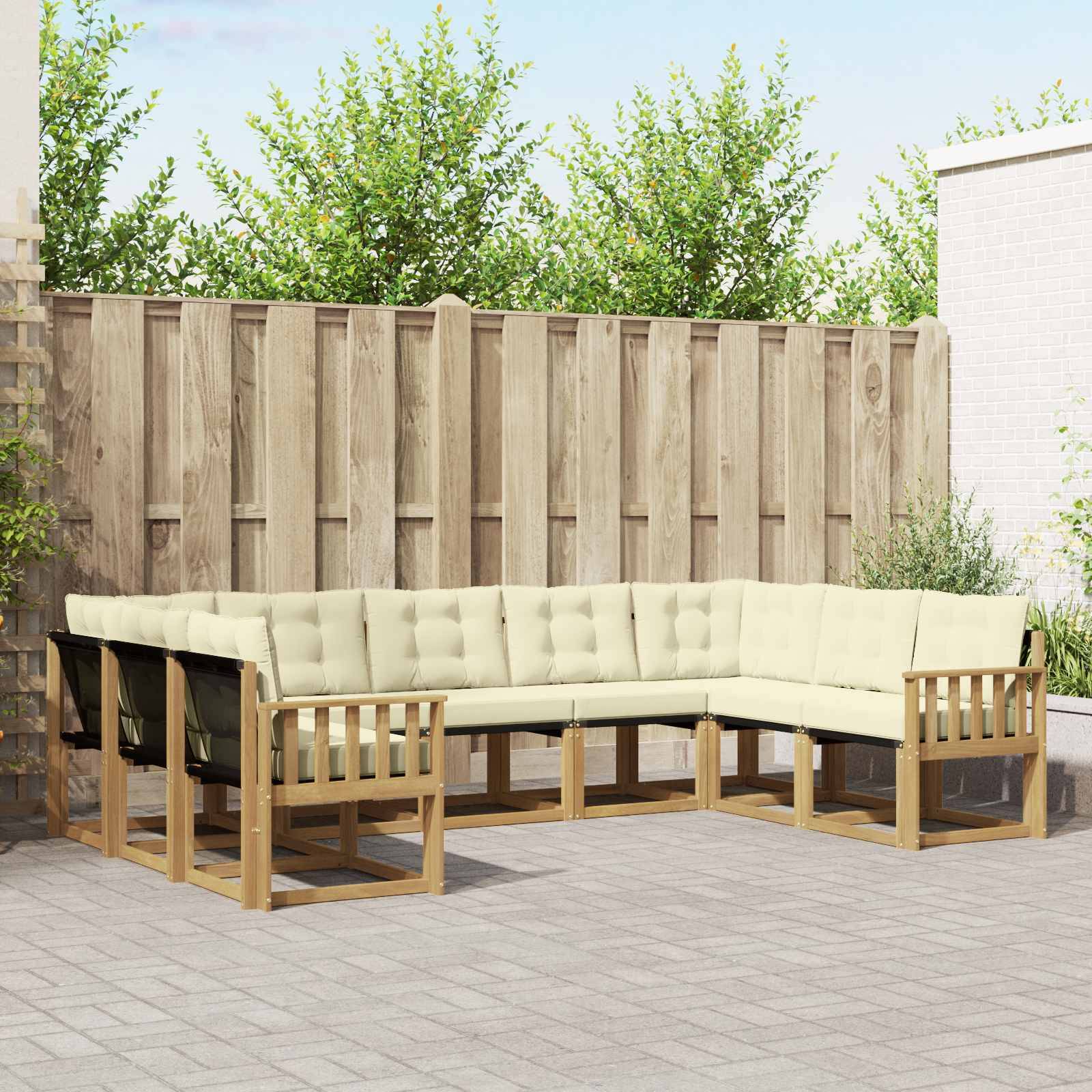 vidaXL Outdoor-Sofagarnitur mit Kissen 9 pcs Weiß und Creme