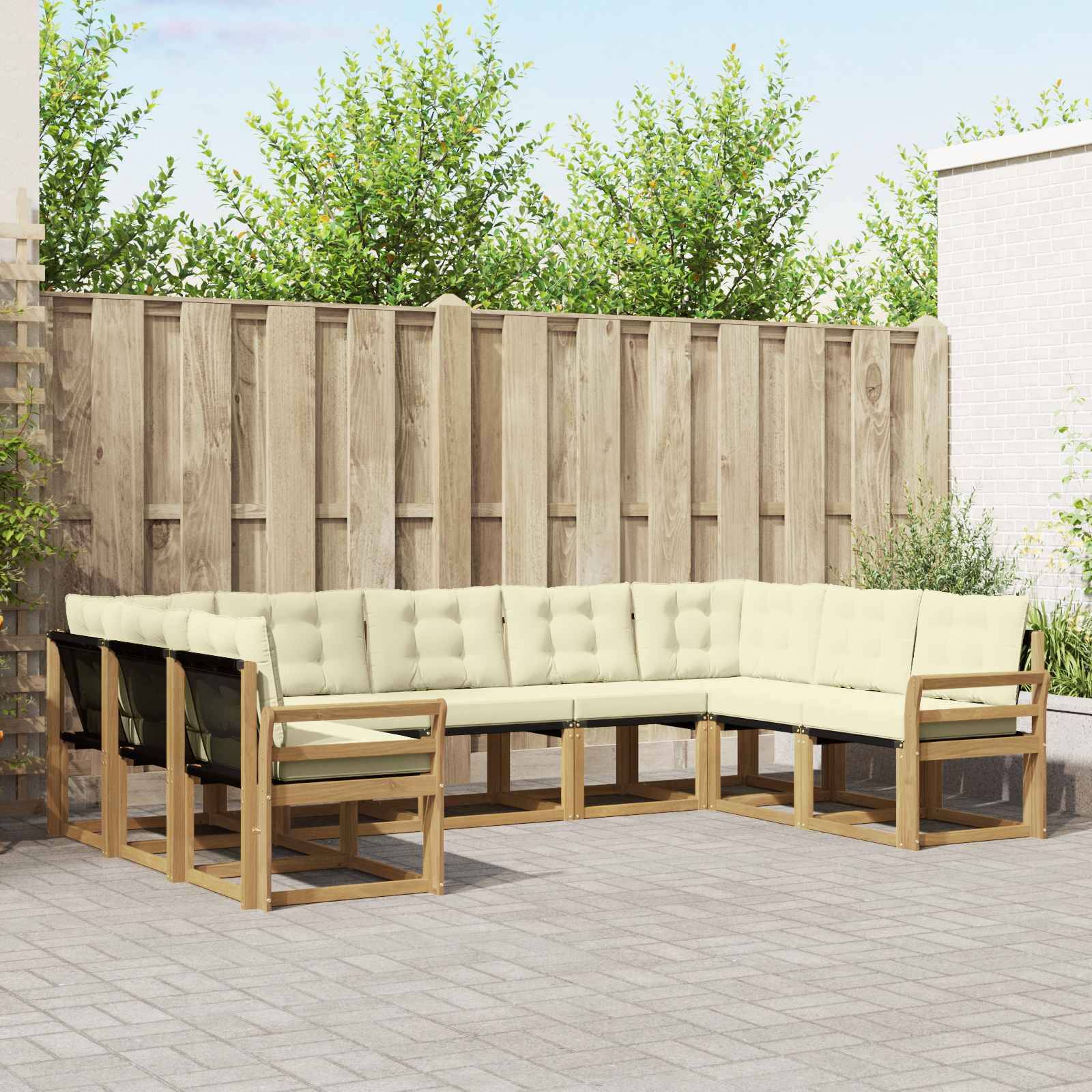 vidaXL Outdoor-Sofagarnitur mit Kissen 9 pcs Weiß und Creme