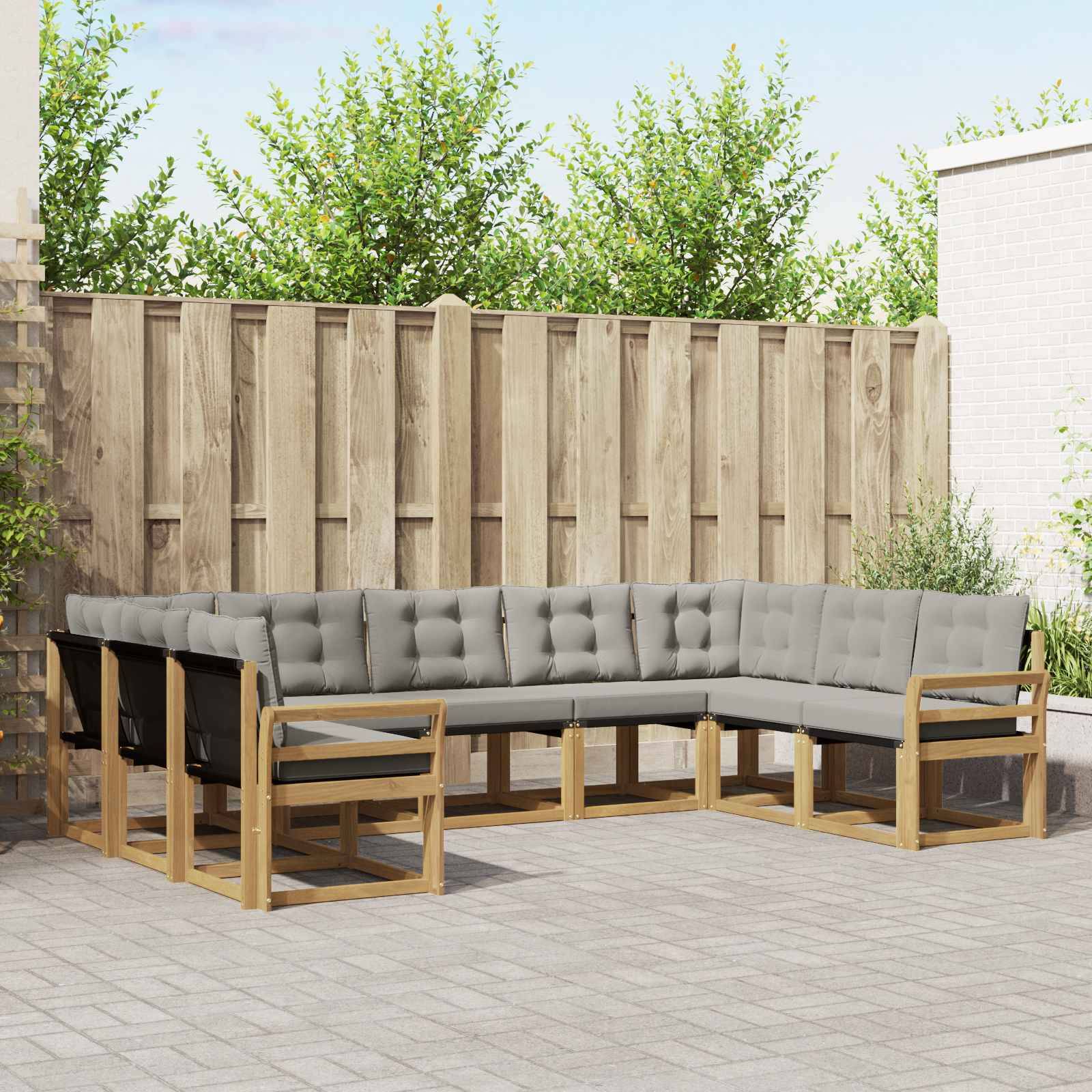 vidaXL Outdoor-Sofagarnitur mit Kissen 9 pcs Weiß und Hellgrau