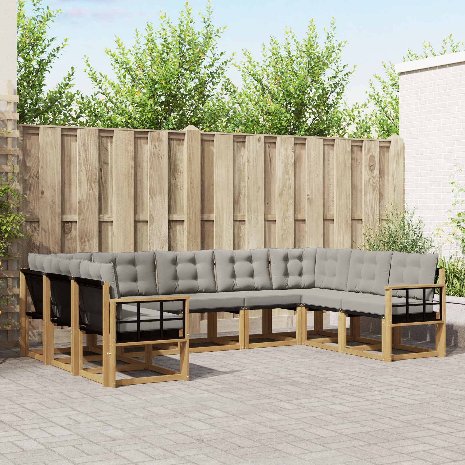 vidaXL Outdoor-Sofagarnitur mit Kissen 9 pcs Weiß und Hellgrau