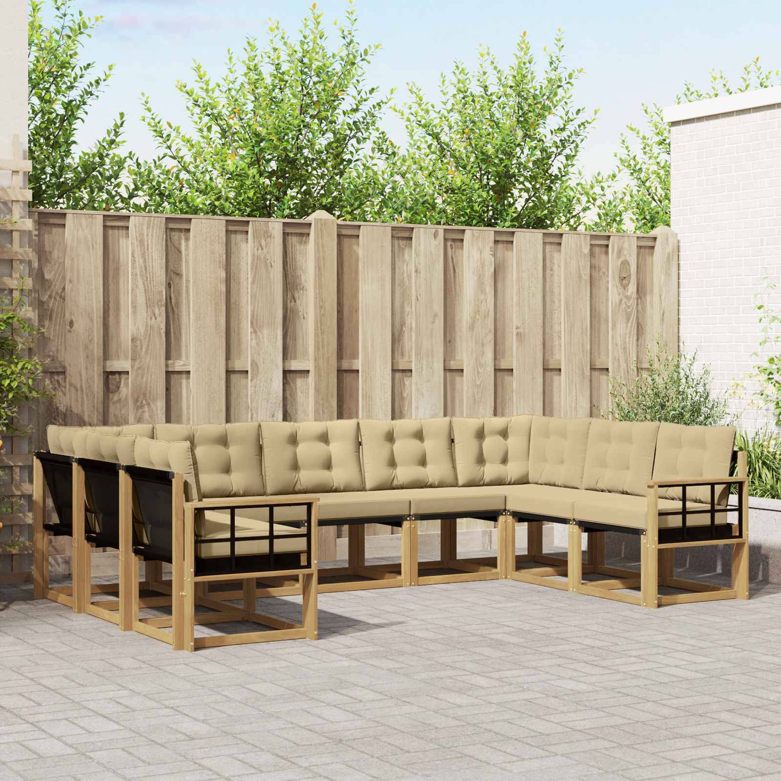 vidaXL Outdoor-Sofagarnitur mit Kissen 9 pcs Weiß und Beige
