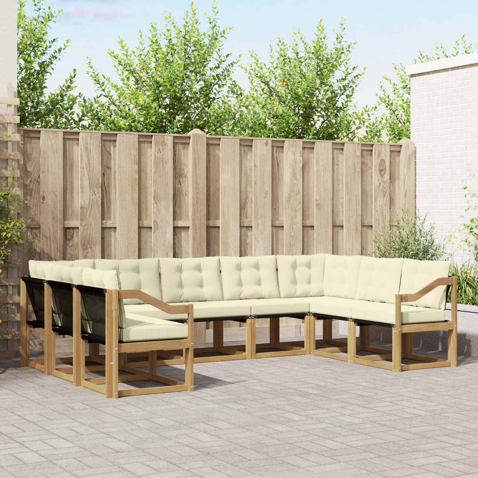 vidaXL Outdoor-Sofagarnitur mit Kissen 9 pcs Weiß und Creme