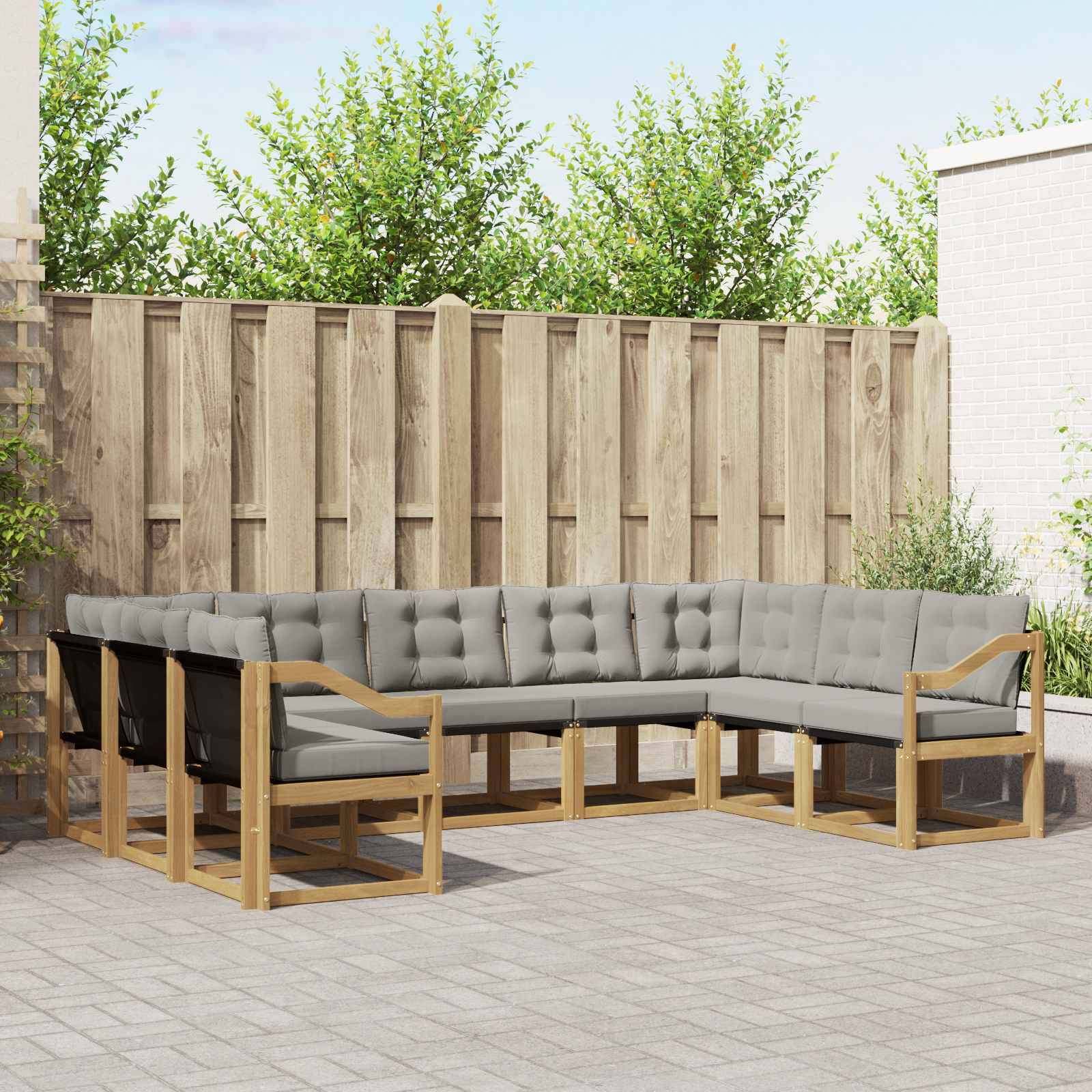 vidaXL Outdoor-Sofagarnitur mit Kissen 9 pcs Weiß und Hellgrau
