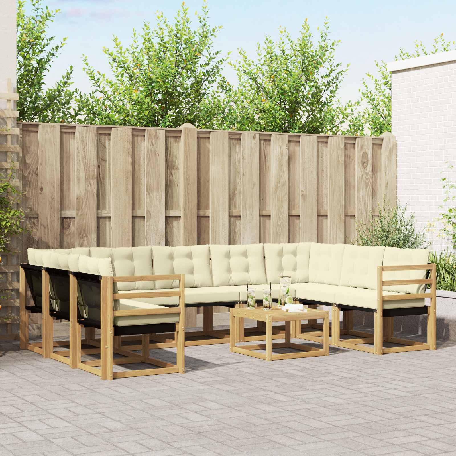 vidaXL Outdoor-Sofagarnitur mit Kissen 10 pcs Weiß und Creme