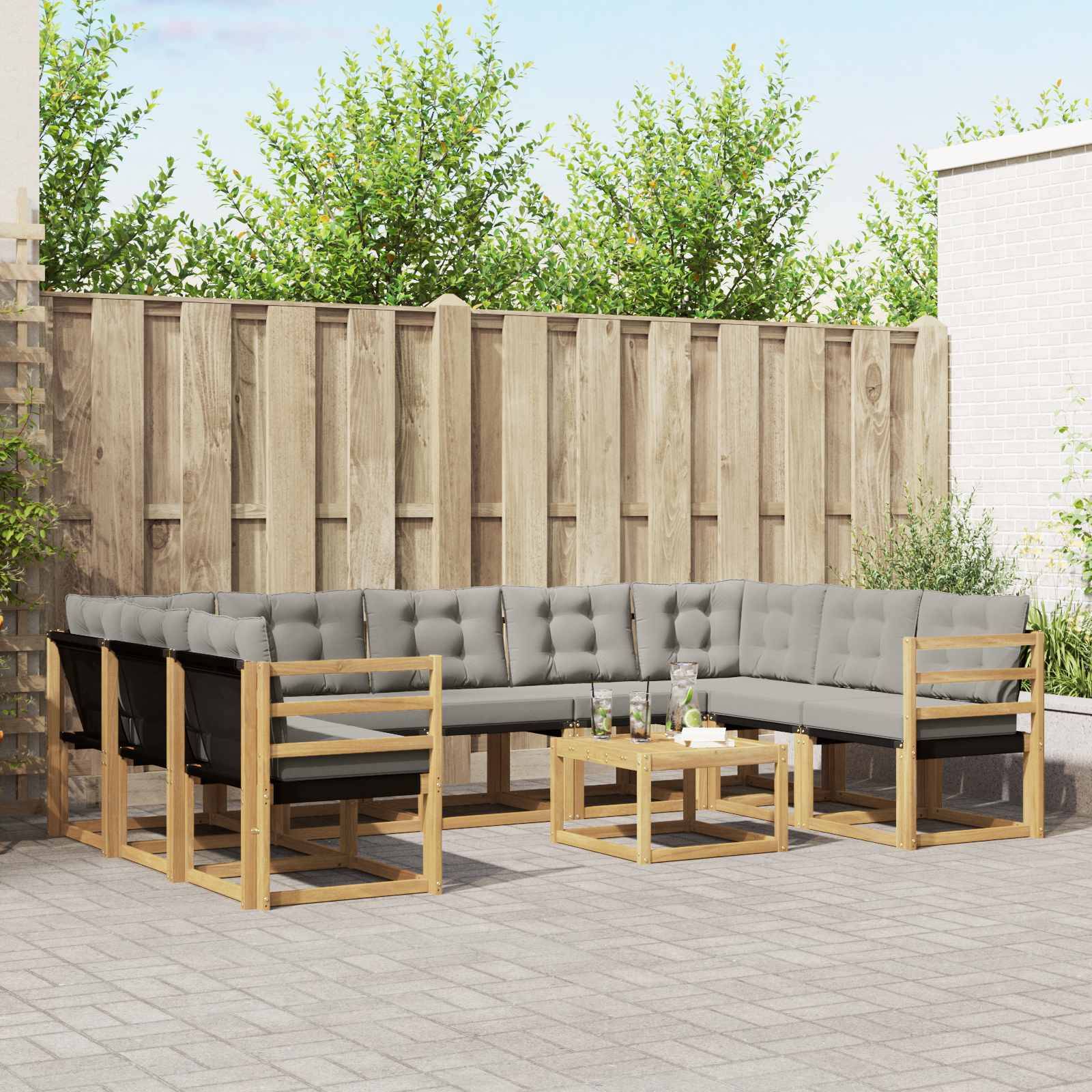 vidaXL Outdoor-Sofagarnitur mit Kissen 10 pcs Weiß und Hellgrau