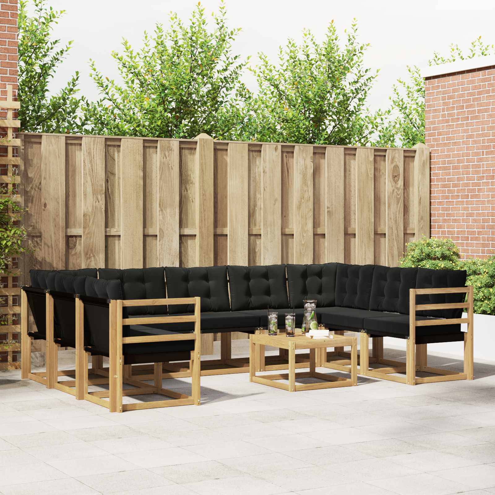vidaXL Outdoor-Sofagarnitur mit Kissen 10 pcs Weiß und Schwarz