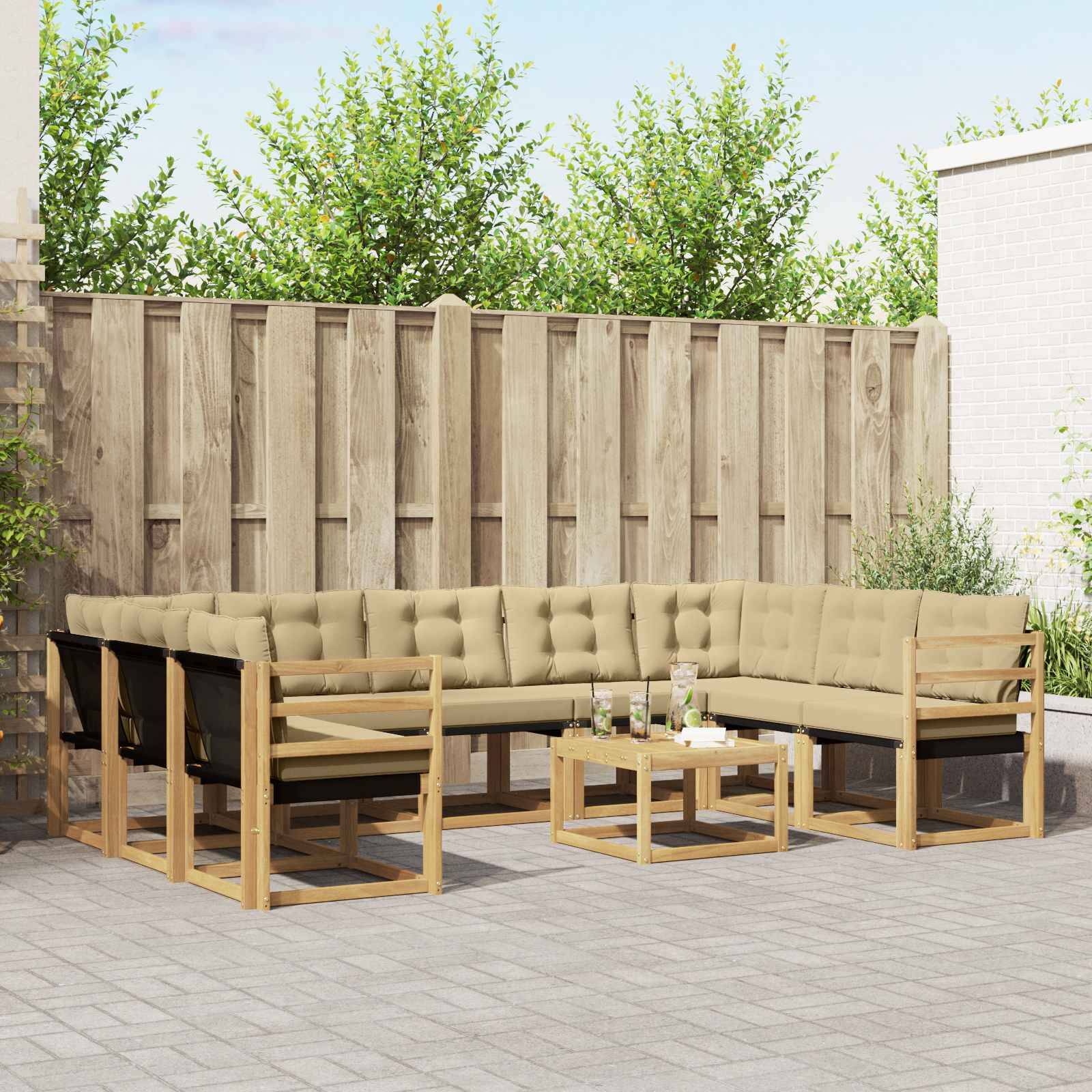 vidaXL Outdoor-Sofagarnitur mit Kissen 10 pcs Weiß und Beige