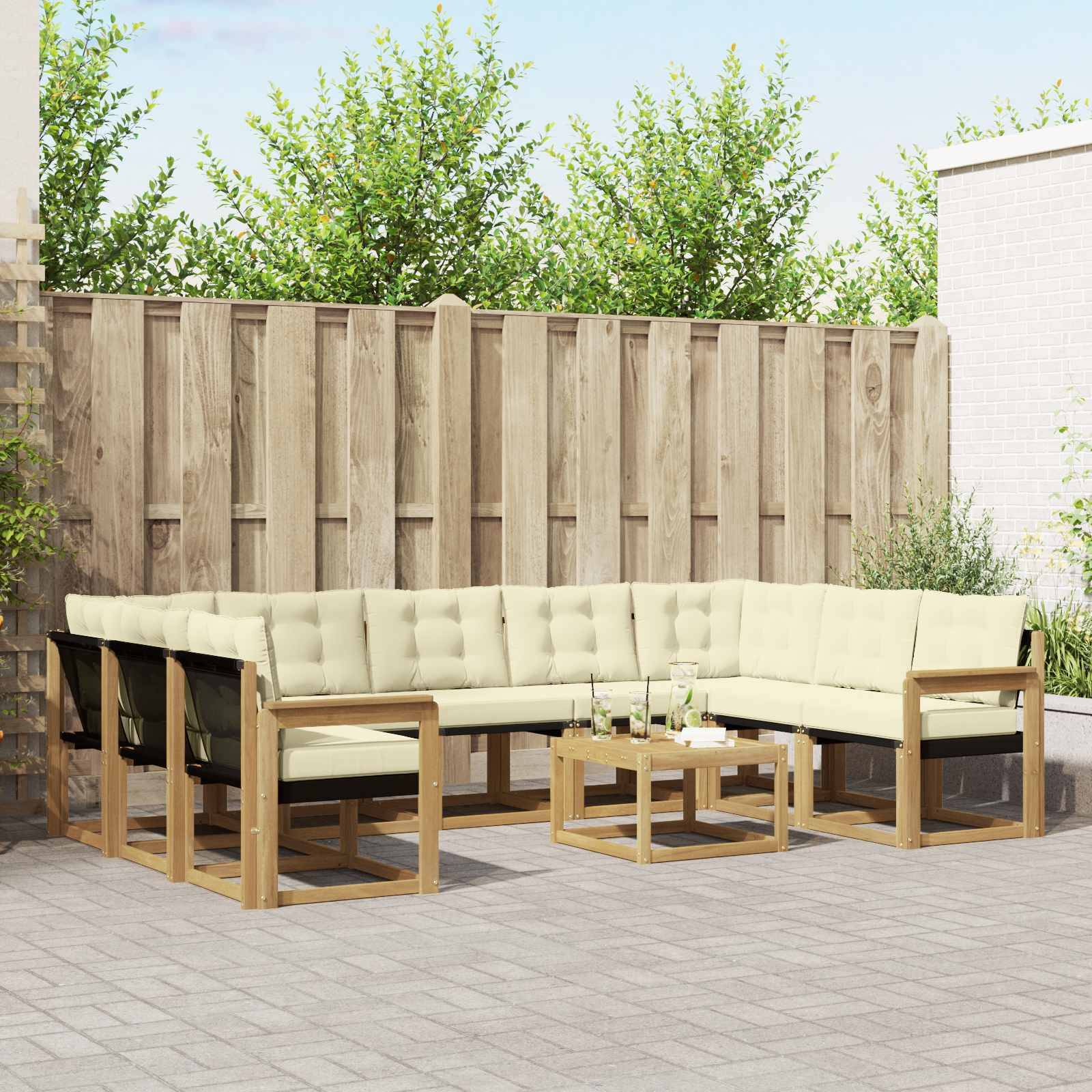 vidaXL Outdoor-Sofagarnitur mit Kissen 10 pcs Weiß und Creme