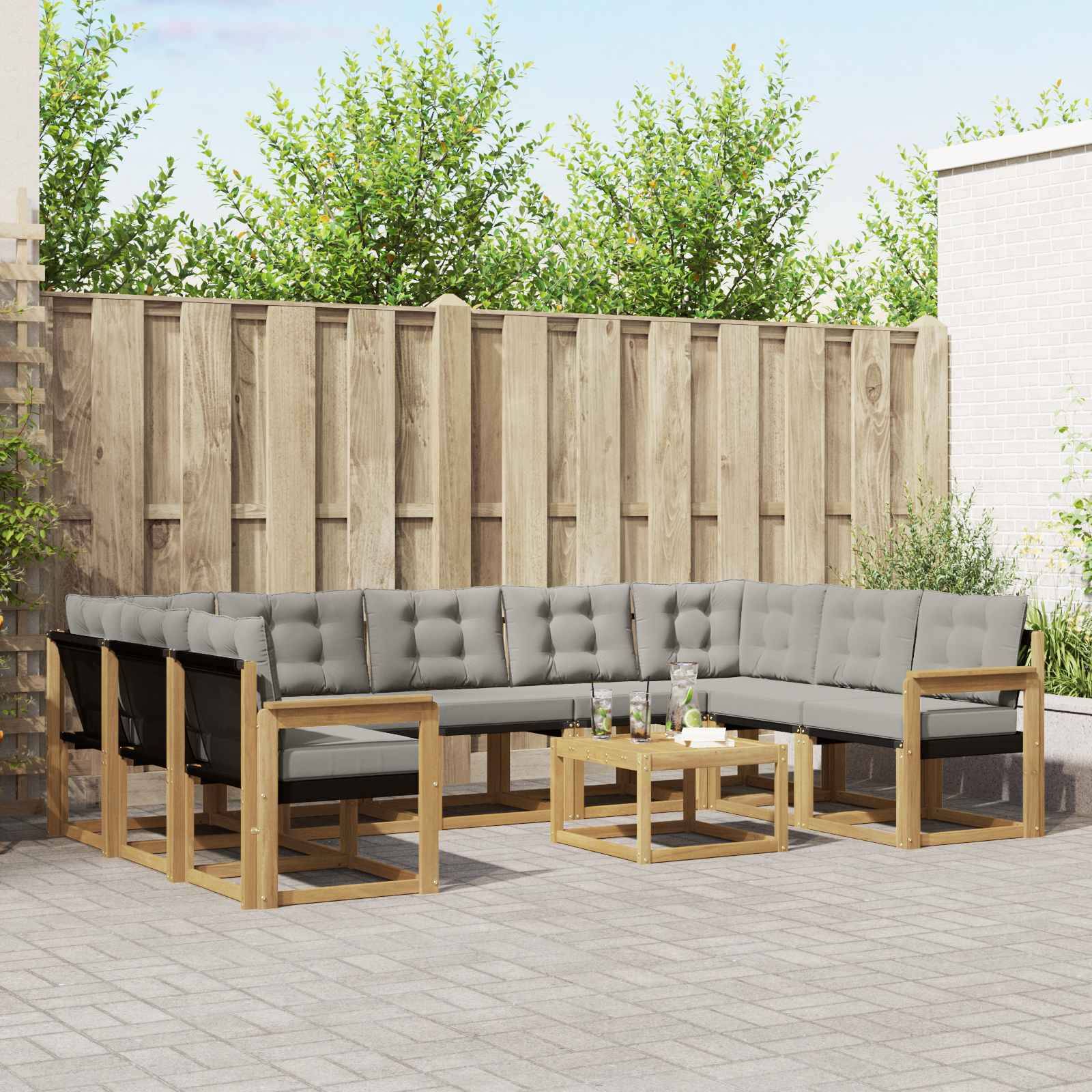 vidaXL Outdoor-Sofagarnitur mit Kissen 10 pcs Weiß und Hellgrau