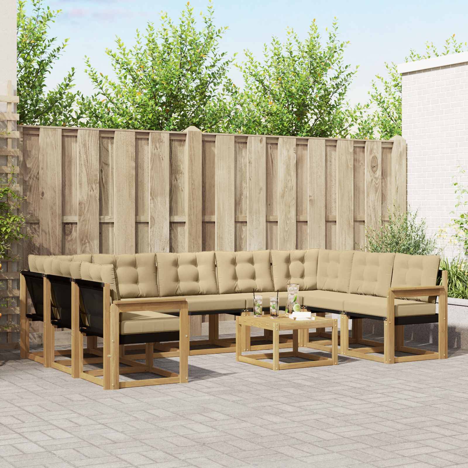 vidaXL Outdoor-Sofagarnitur mit Kissen 10 pcs Weiß und Beige