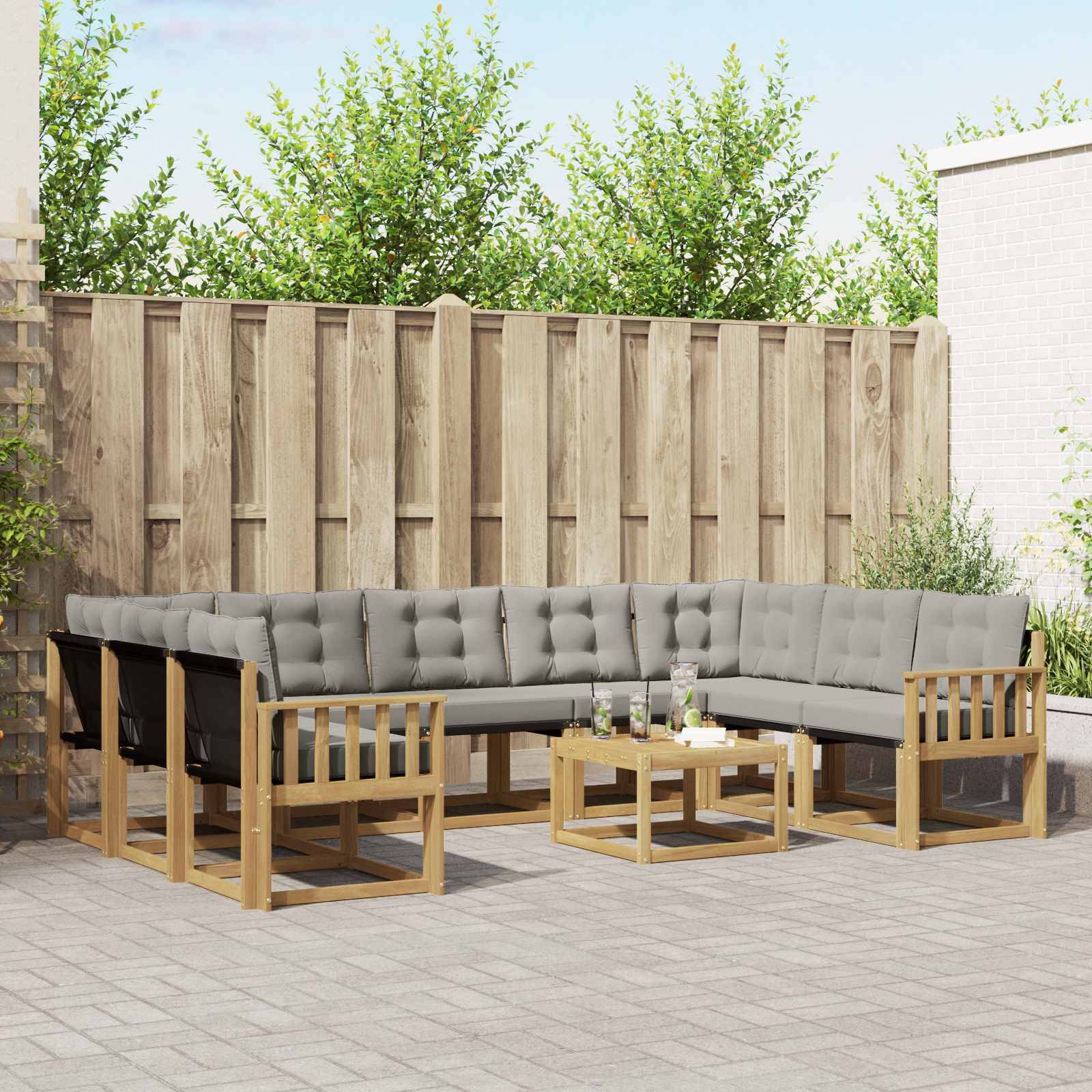 vidaXL Outdoor-Sofagarnitur mit Kissen 10 pcs Weiß und Hellgrau