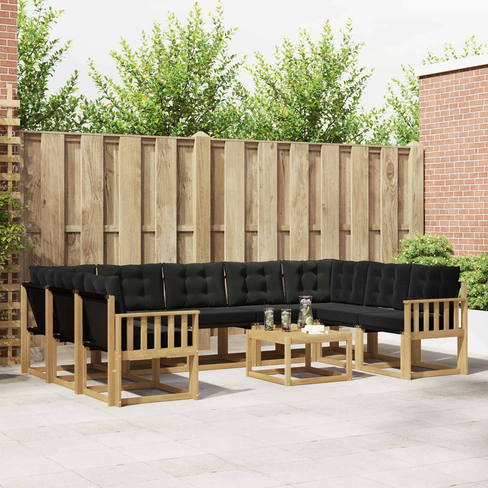 vidaXL Outdoor-Sofagarnitur mit Kissen 10 pcs Weiß und Schwarz