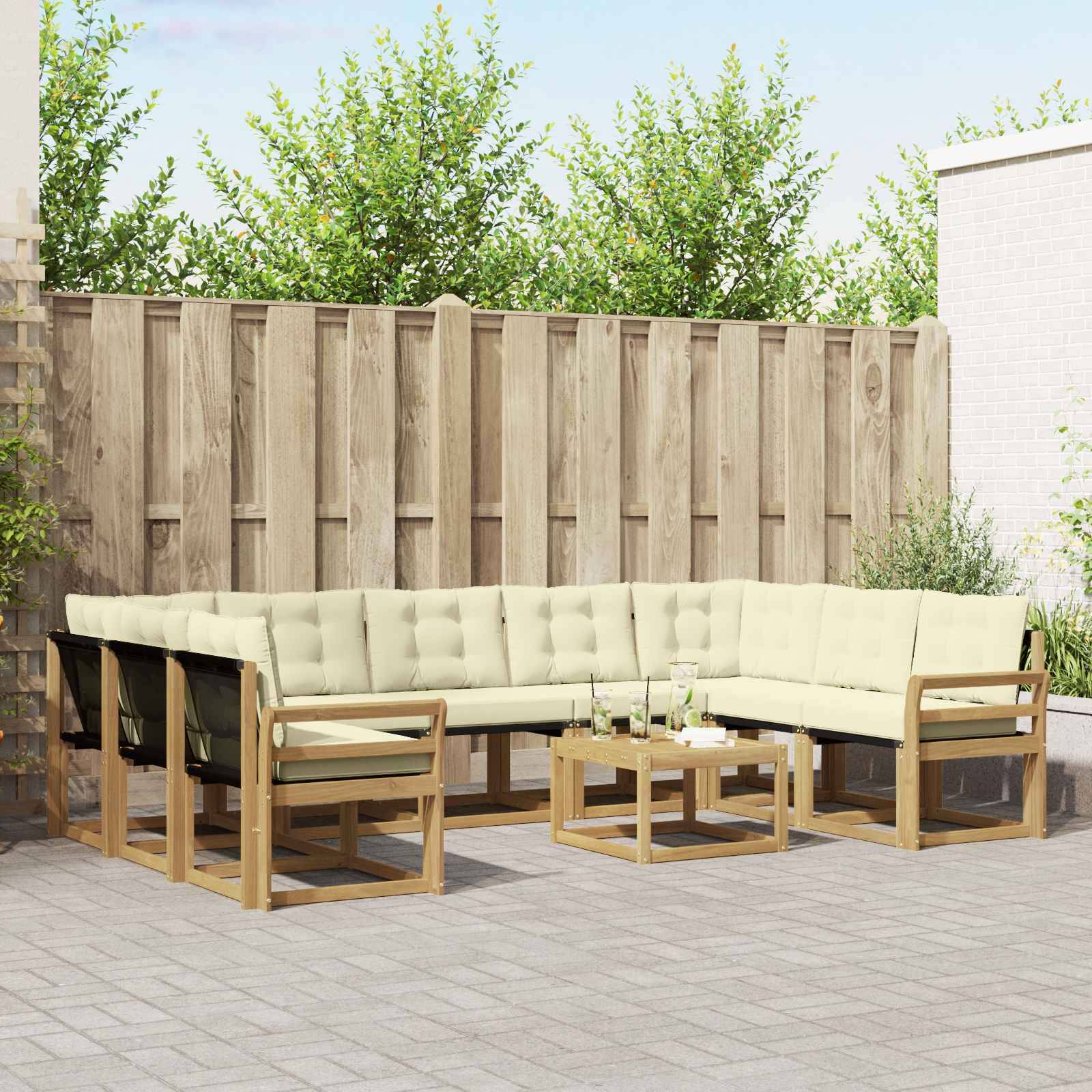 vidaXL Outdoor-Sofagarnitur mit Kissen 10 pcs Weiß und Creme
