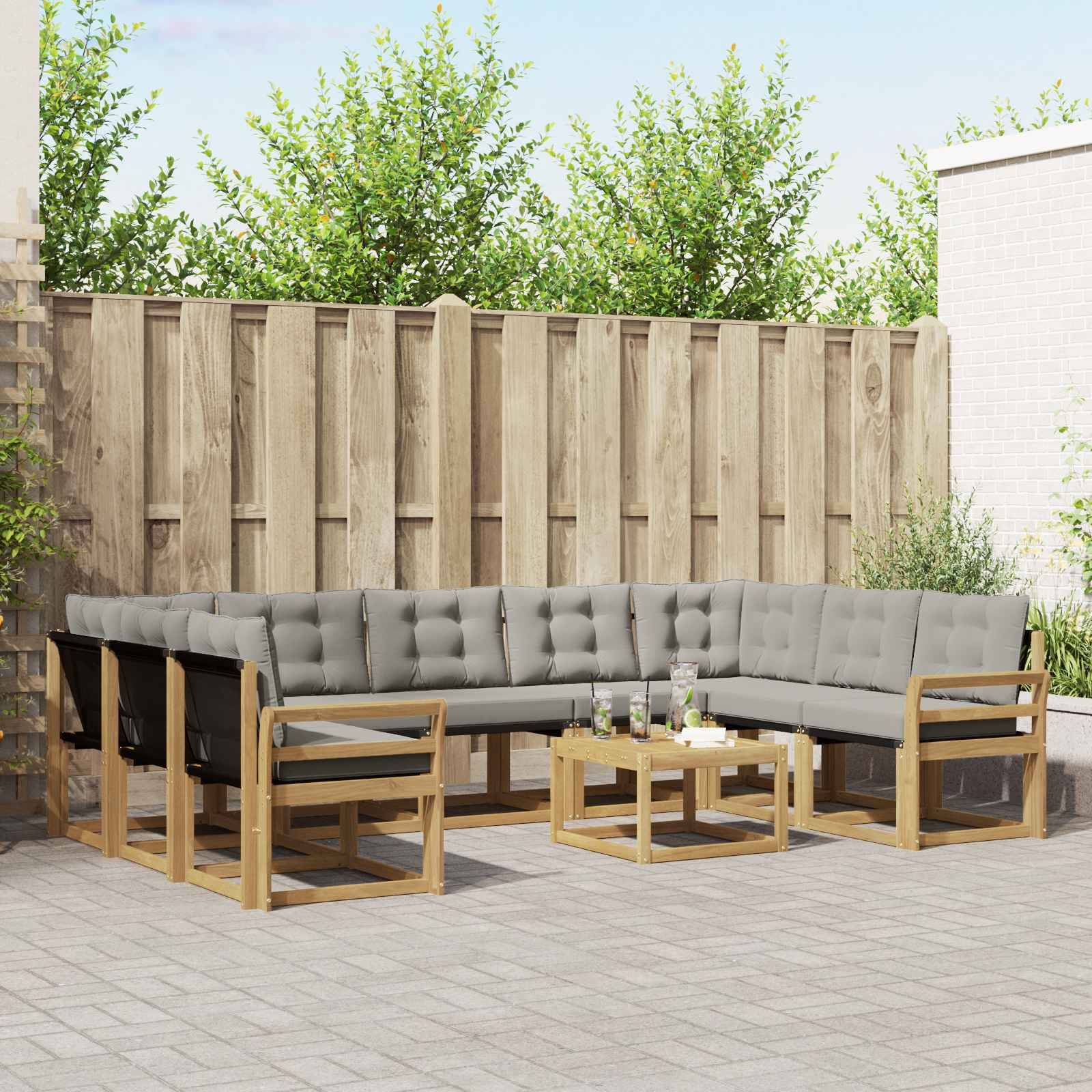 vidaXL Outdoor-Sofagarnitur mit Kissen 10 pcs Weiß und Hellgrau