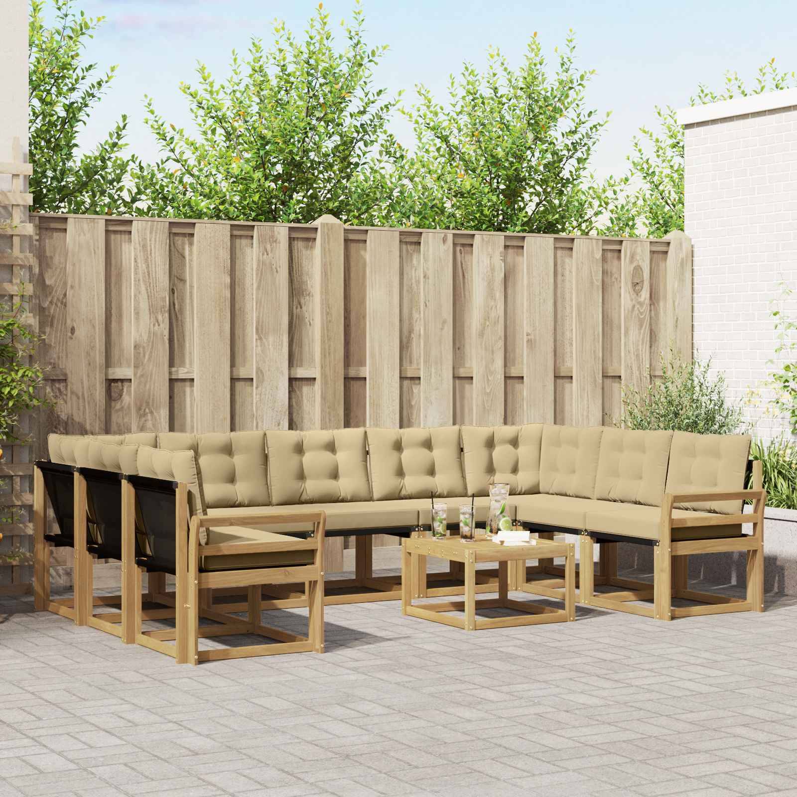 vidaXL Outdoor-Sofagarnitur mit Kissen 10 pcs Weiß und Beige