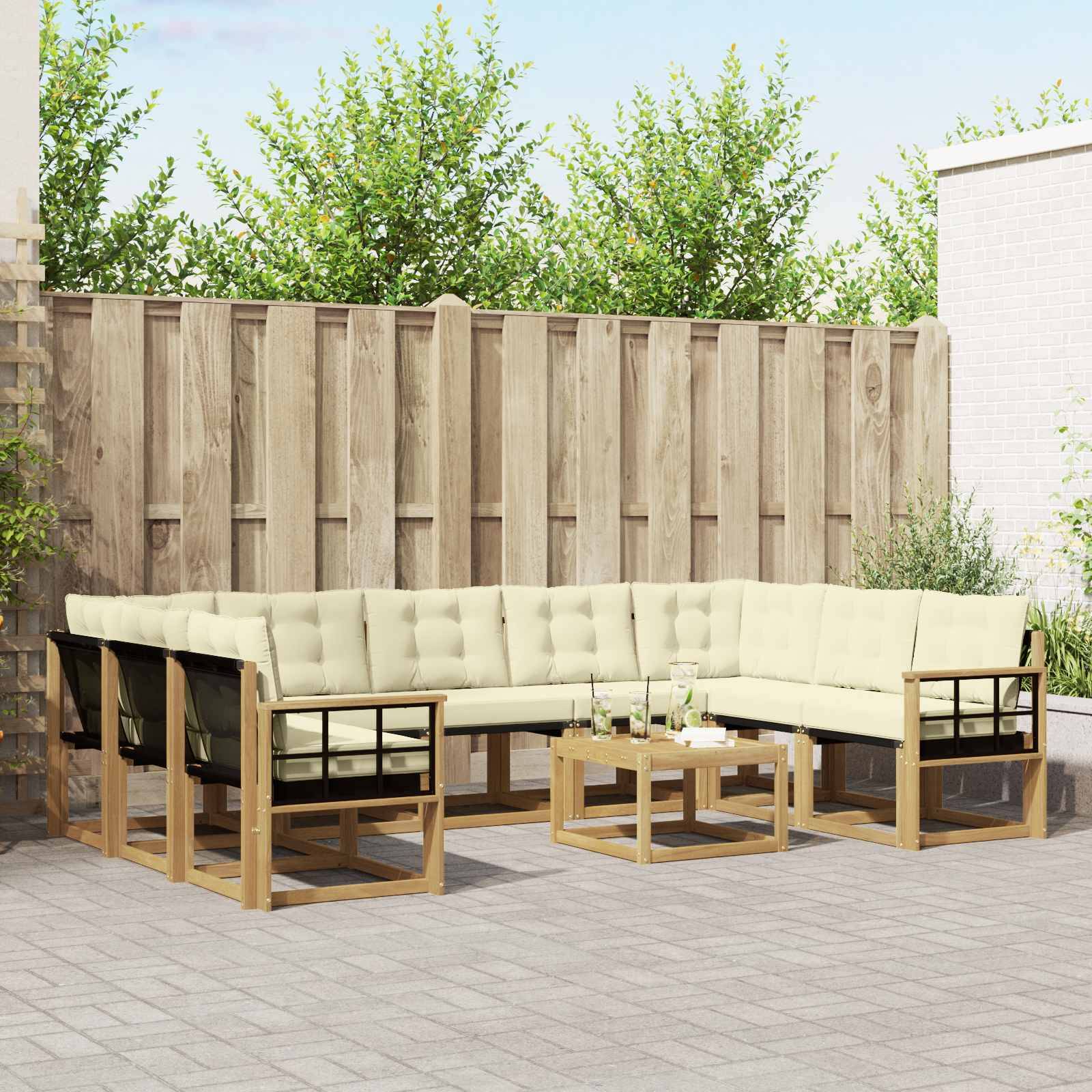 vidaXL Outdoor-Sofagarnitur mit Kissen 10 pcs Weiß und Creme