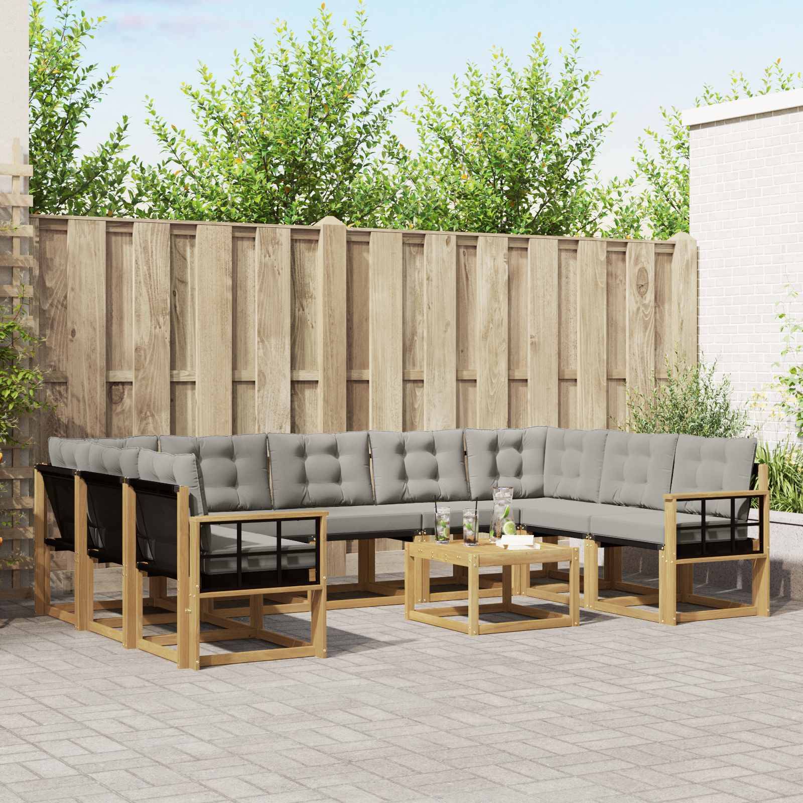 vidaXL Outdoor-Sofagarnitur mit Kissen 10 pcs Weiß und Hellgrau