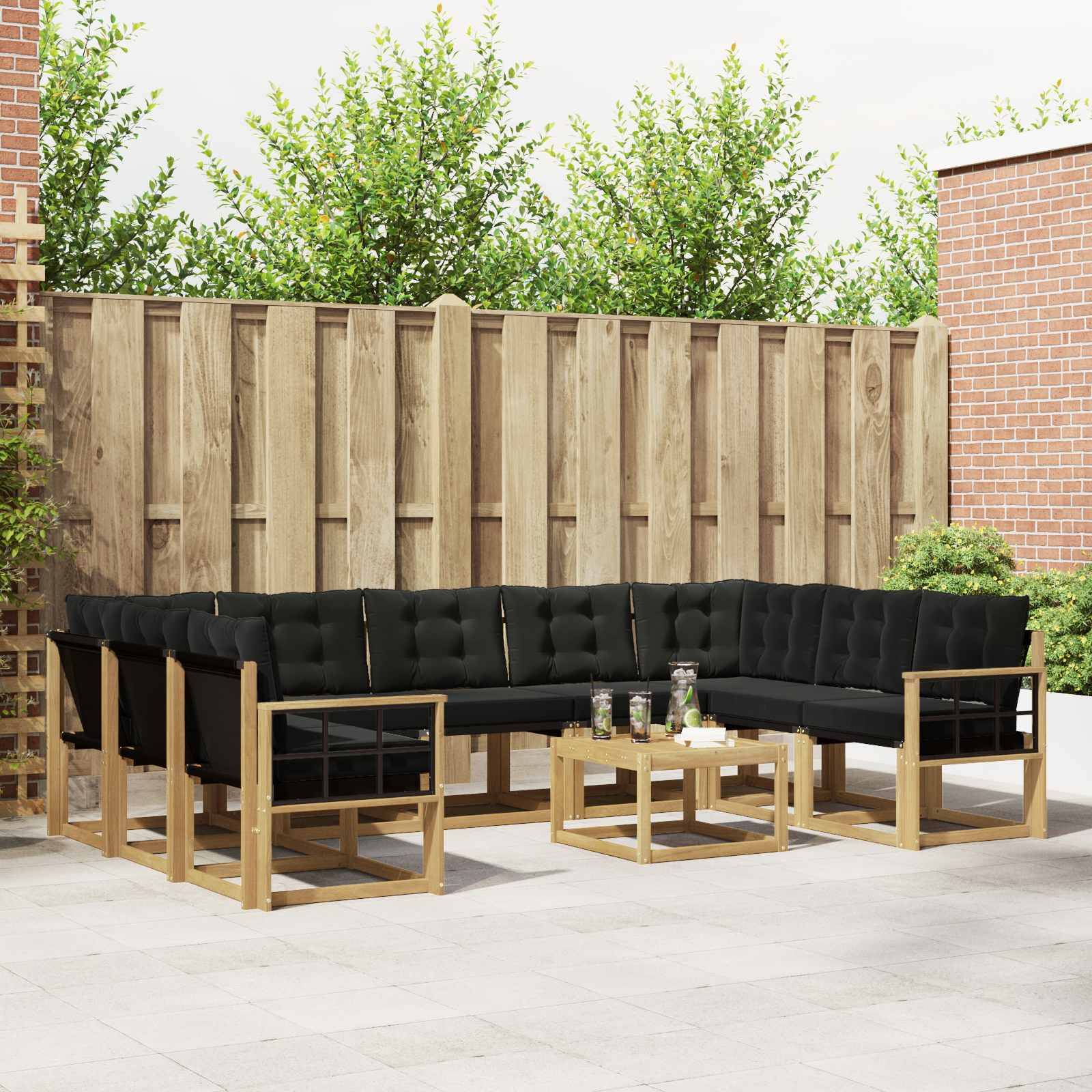 vidaXL Outdoor-Sofagarnitur mit Kissen 10 pcs Weiß und Schwarz