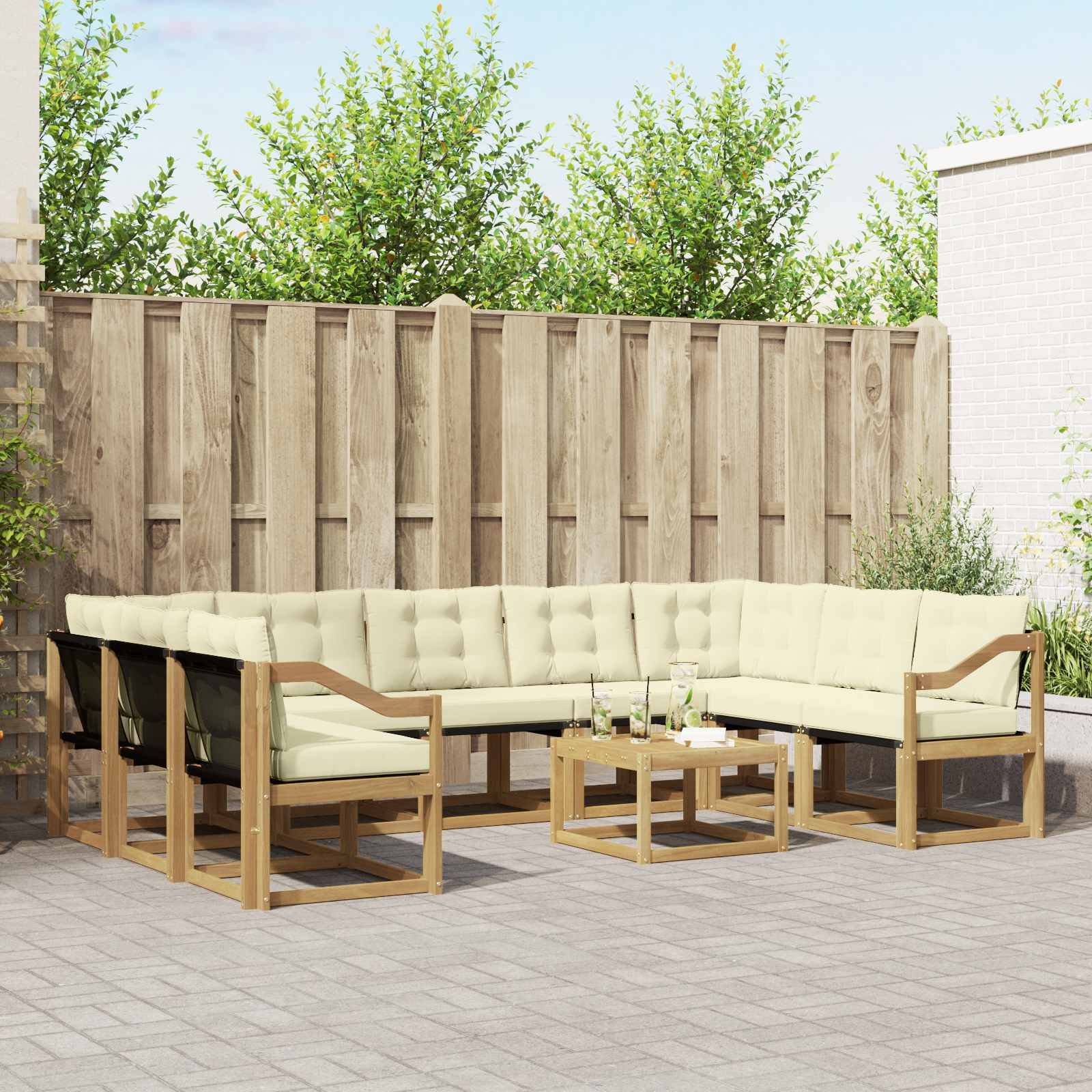vidaXL Outdoor-Sofagarnitur mit Kissen 10 pcs Weiß und Creme
