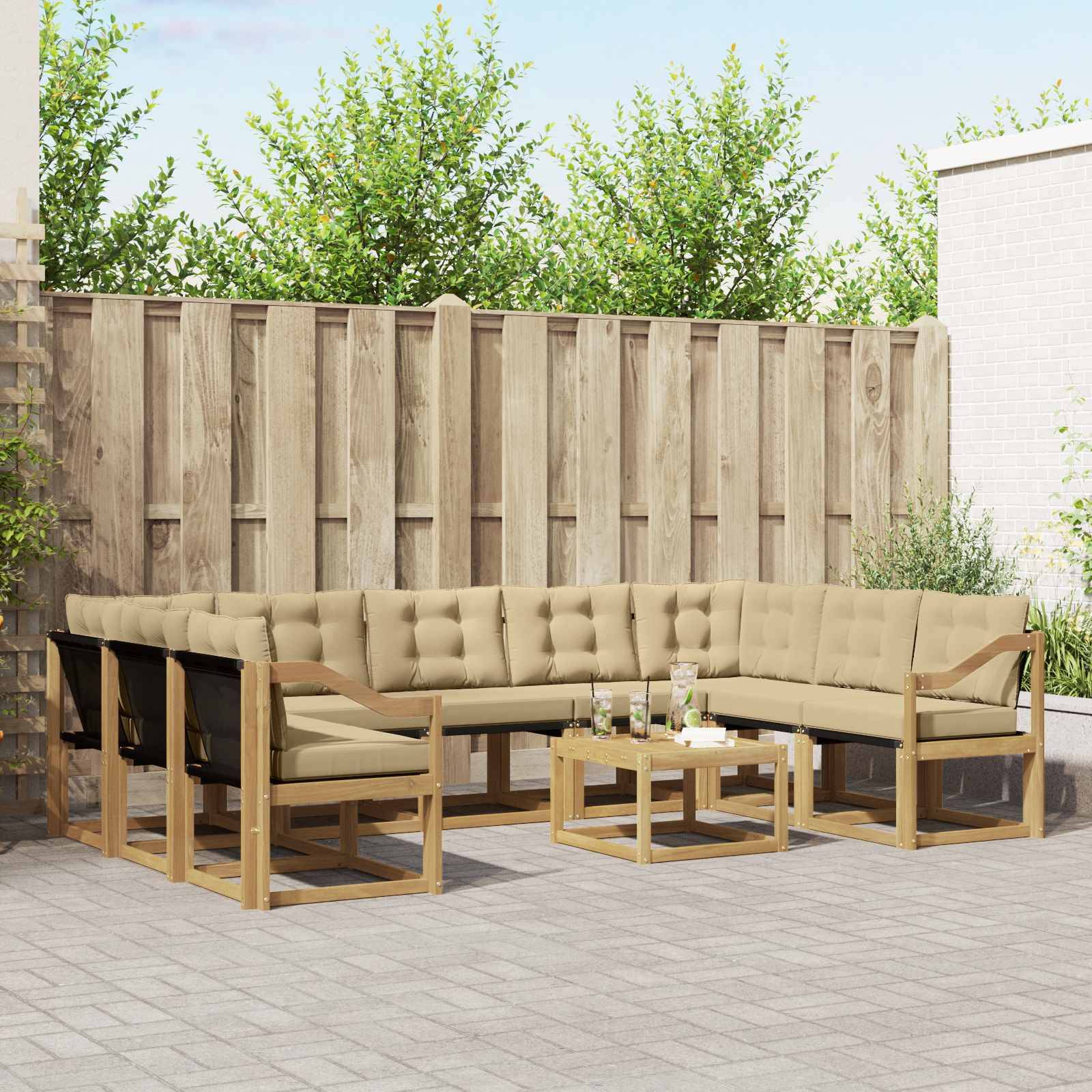 vidaXL Outdoor-Sofagarnitur mit Kissen 10 pcs Weiß und Beige