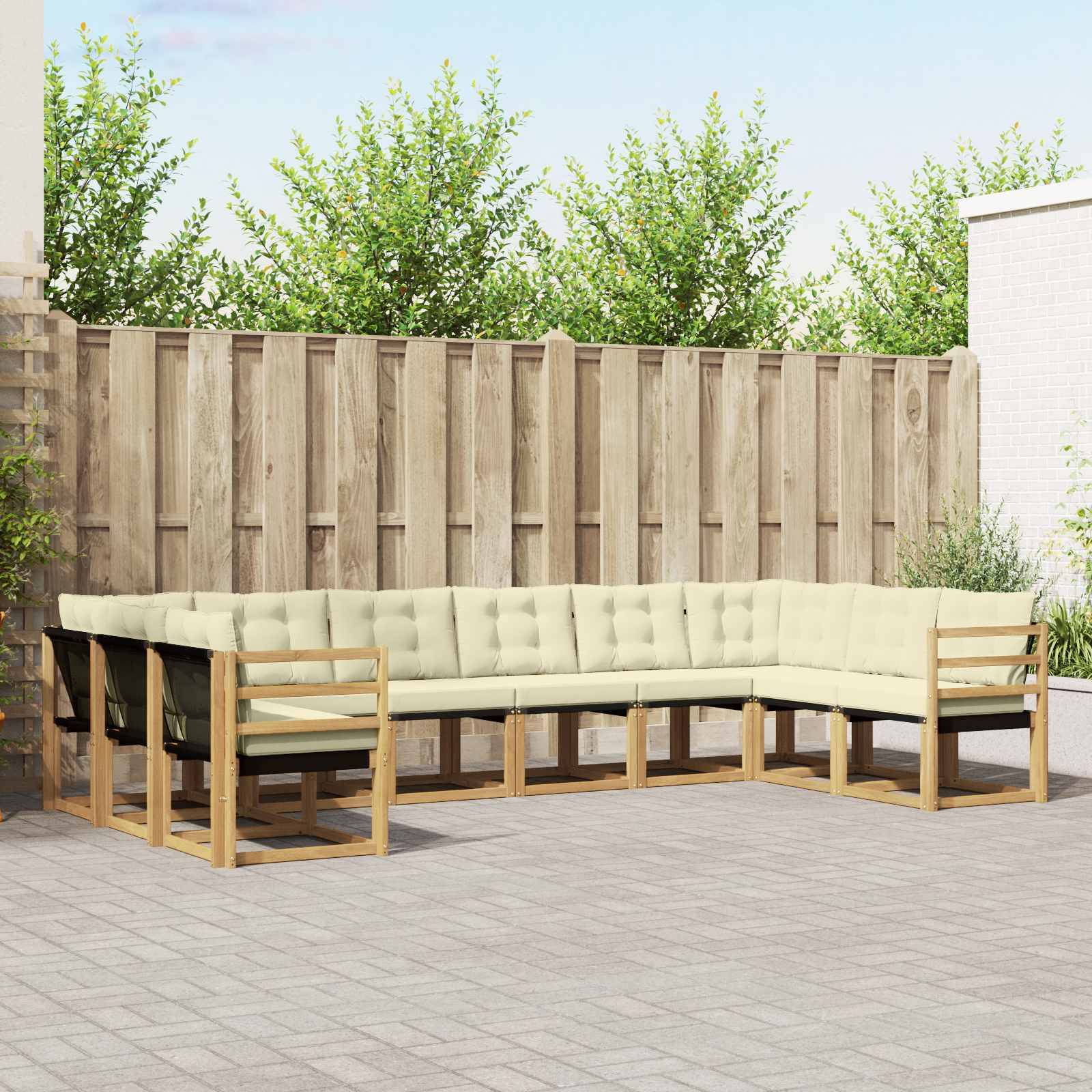 vidaXL Outdoor-Sofagarnitur mit Kissen 10 pcs Weiß und Creme