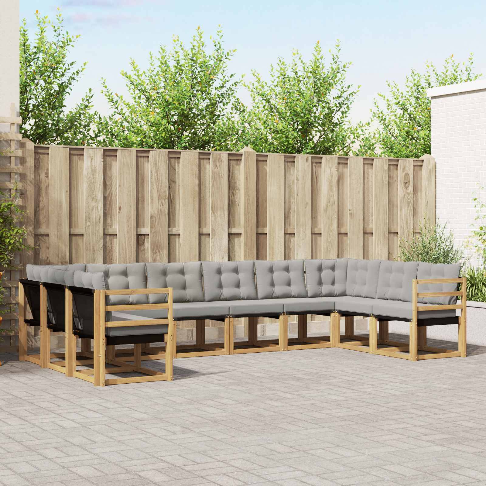 vidaXL Outdoor-Sofagarnitur mit Kissen 10 pcs Weiß und Hellgrau
