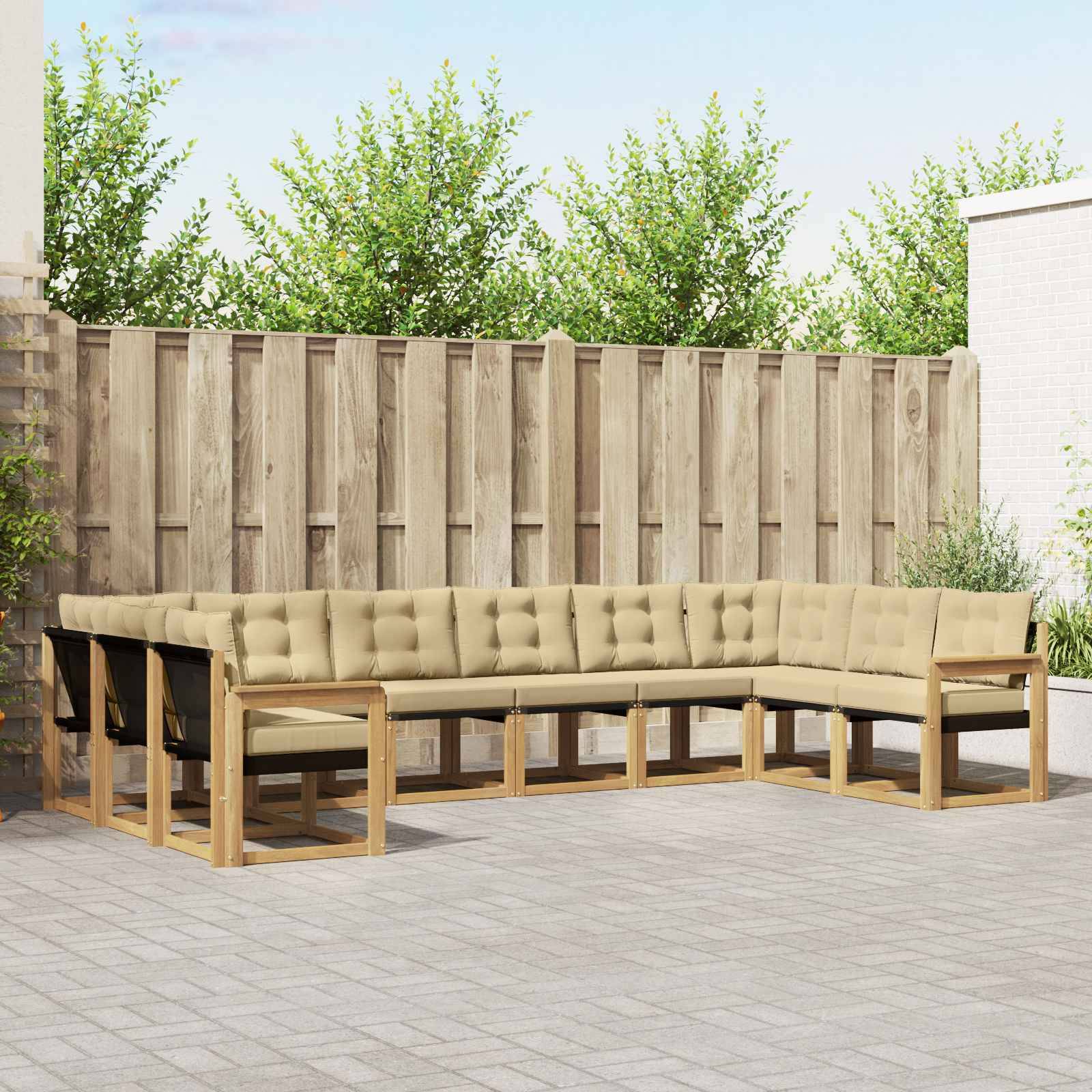 vidaXL Outdoor-Sofagarnitur mit Kissen 10 pcs Weiß und Beige