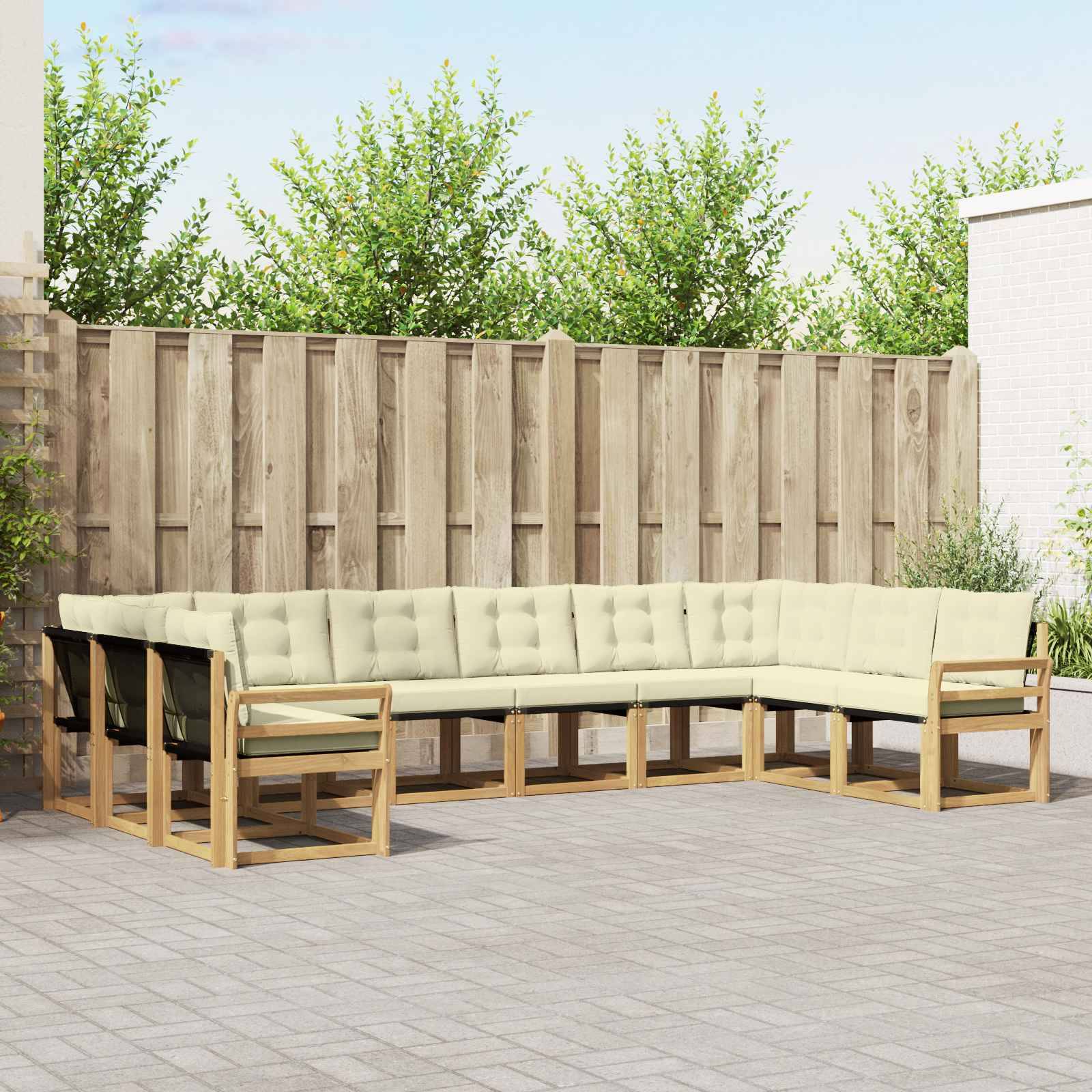 vidaXL Outdoor-Sofagarnitur mit Kissen 10 pcs Weiß und Creme