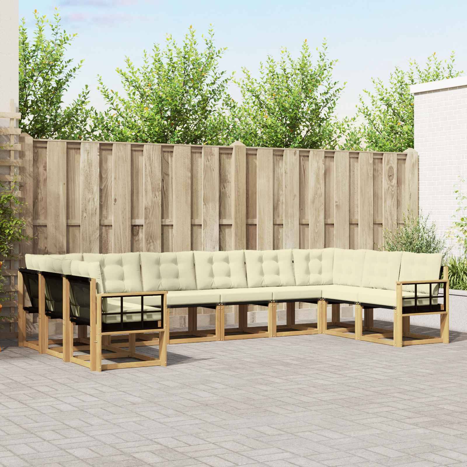 vidaXL Outdoor-Sofagarnitur mit Kissen 10 pcs Weiß und Creme