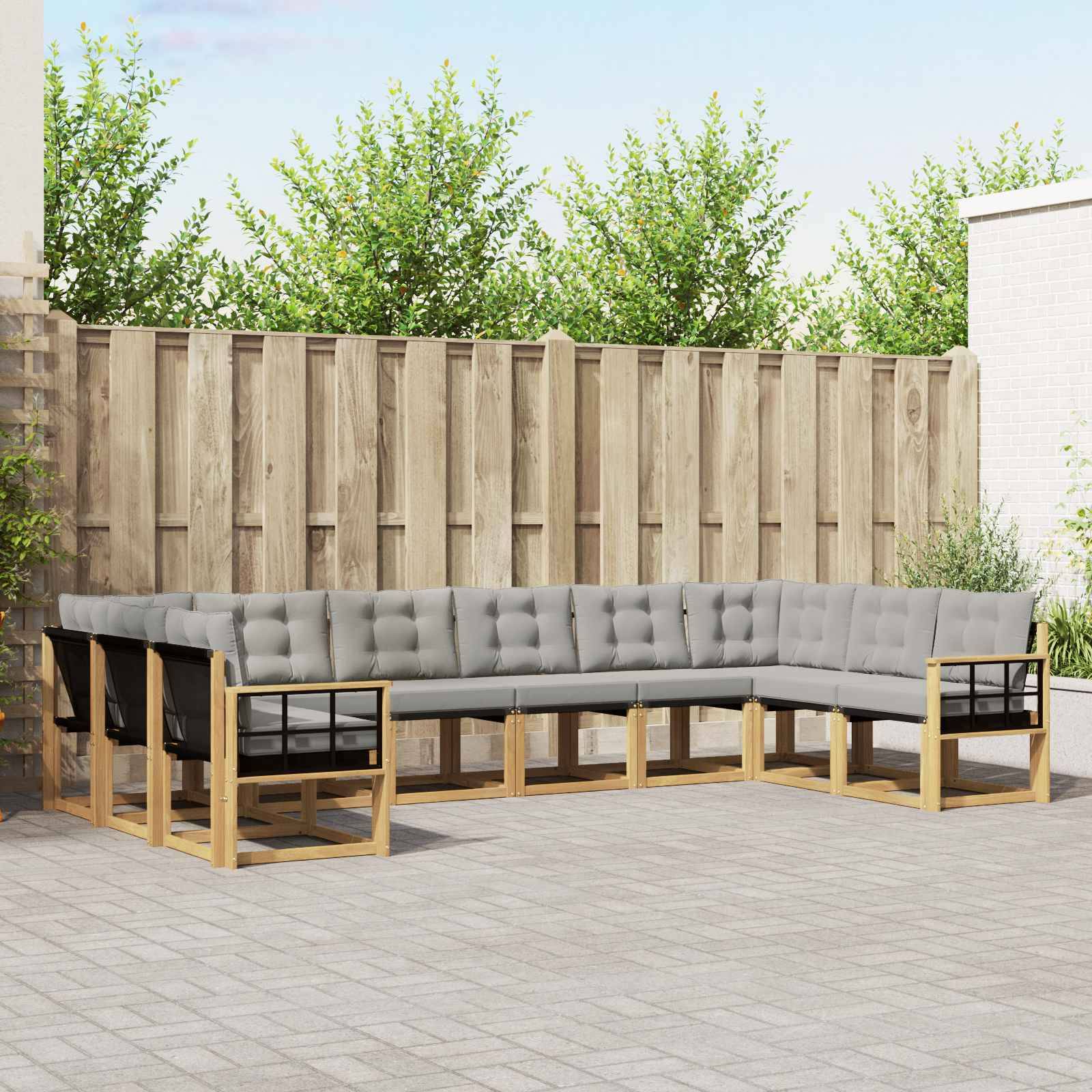 vidaXL Outdoor-Sofagarnitur mit Kissen 10 pcs Weiß und Hellgrau