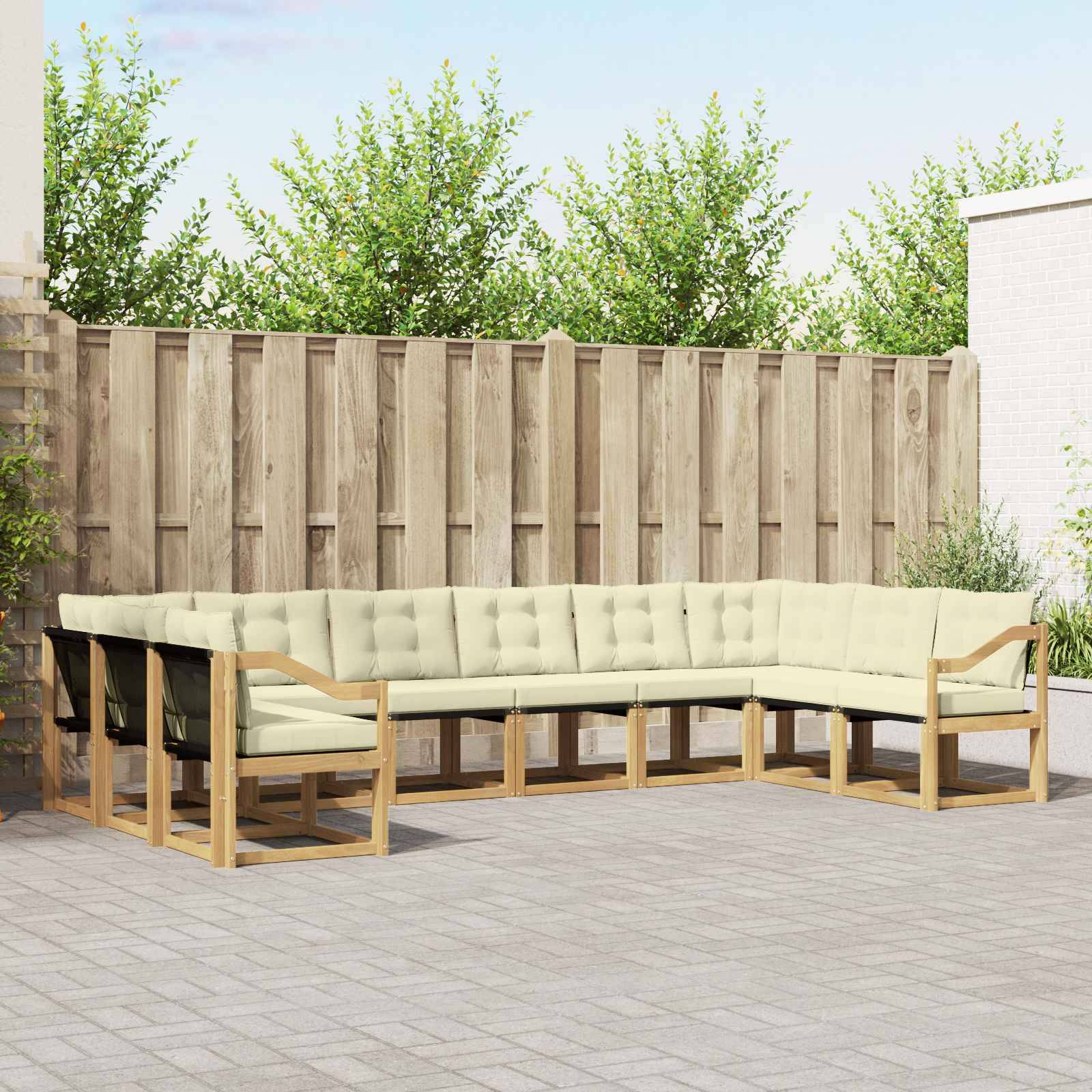 vidaXL Outdoor-Sofagarnitur mit Kissen 10 pcs Weiß und Creme