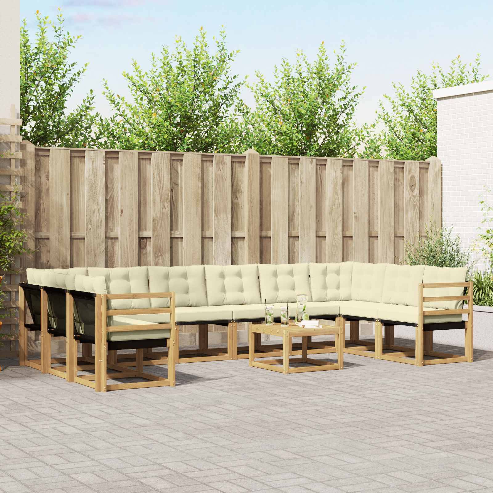 vidaXL Outdoor-Sofagarnitur mit Kissen 11 pcs Weiß und Creme