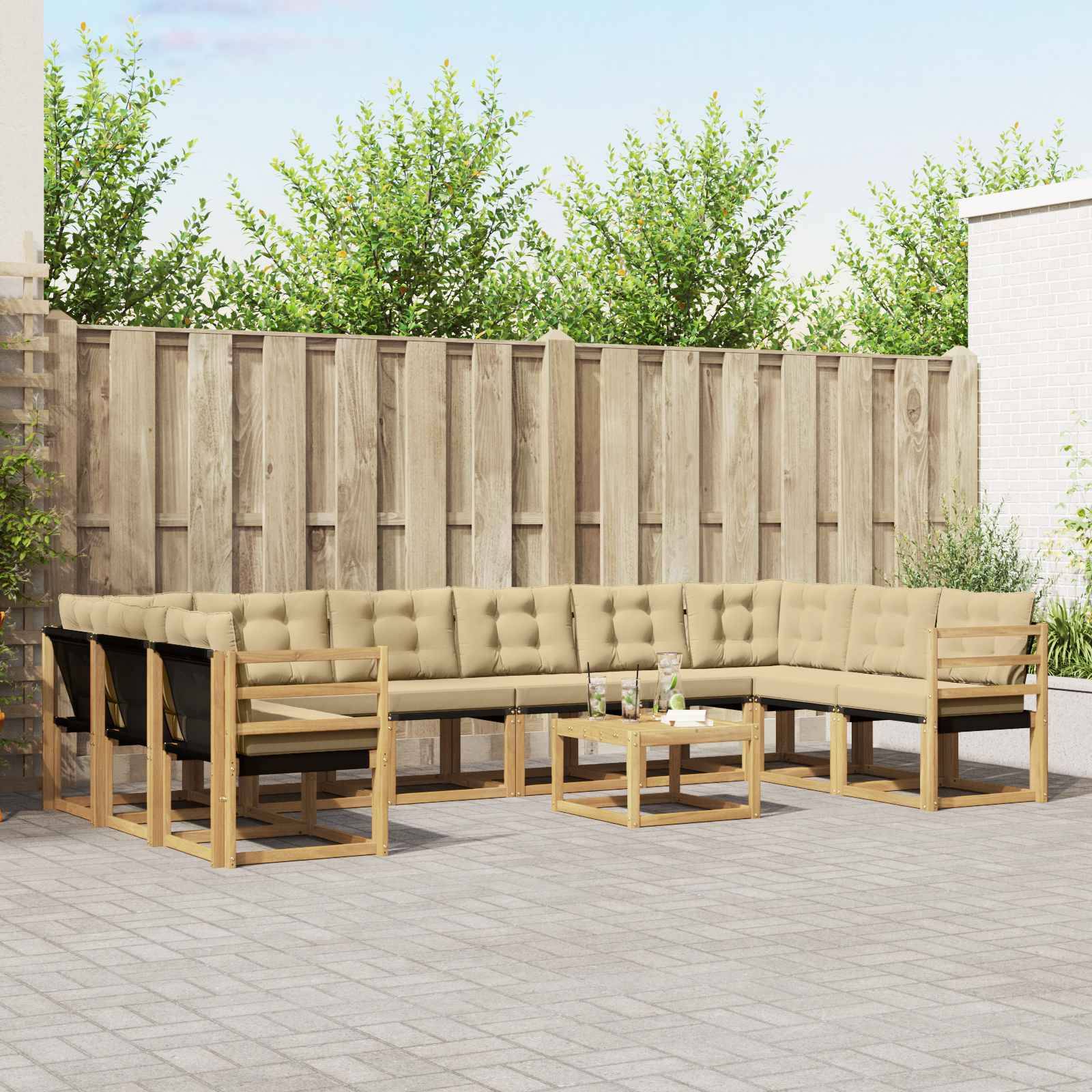 vidaXL Outdoor-Sofagarnitur mit Kissen 11 pcs Weiß und Beige